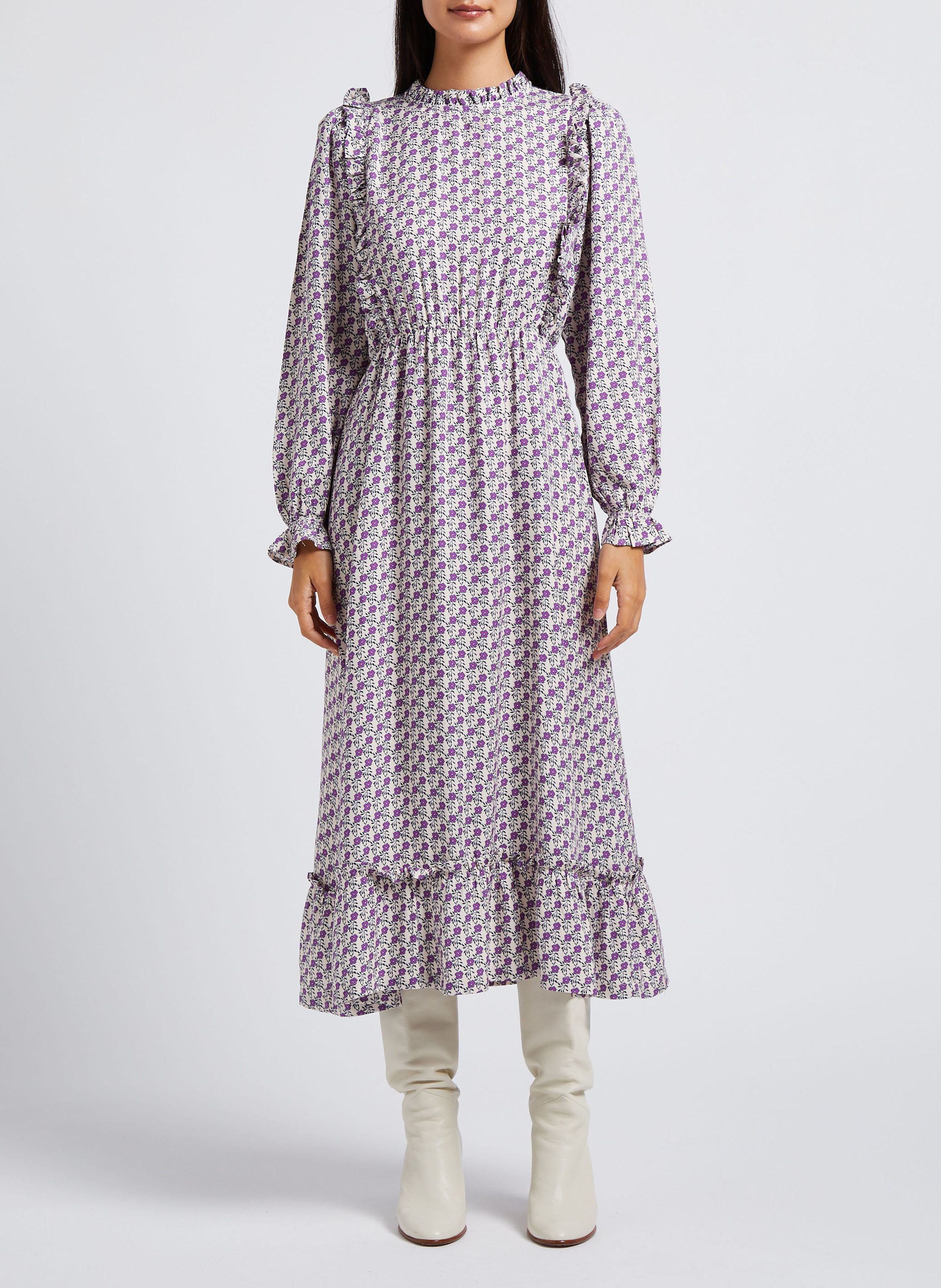 Printed round-neck A-line midi dress THE NEW SOCIETY Purple