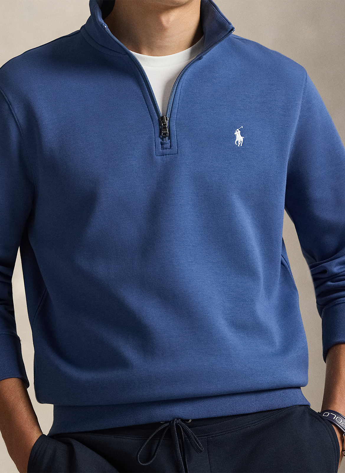 Sweat col montant en coton mélangé Bleu