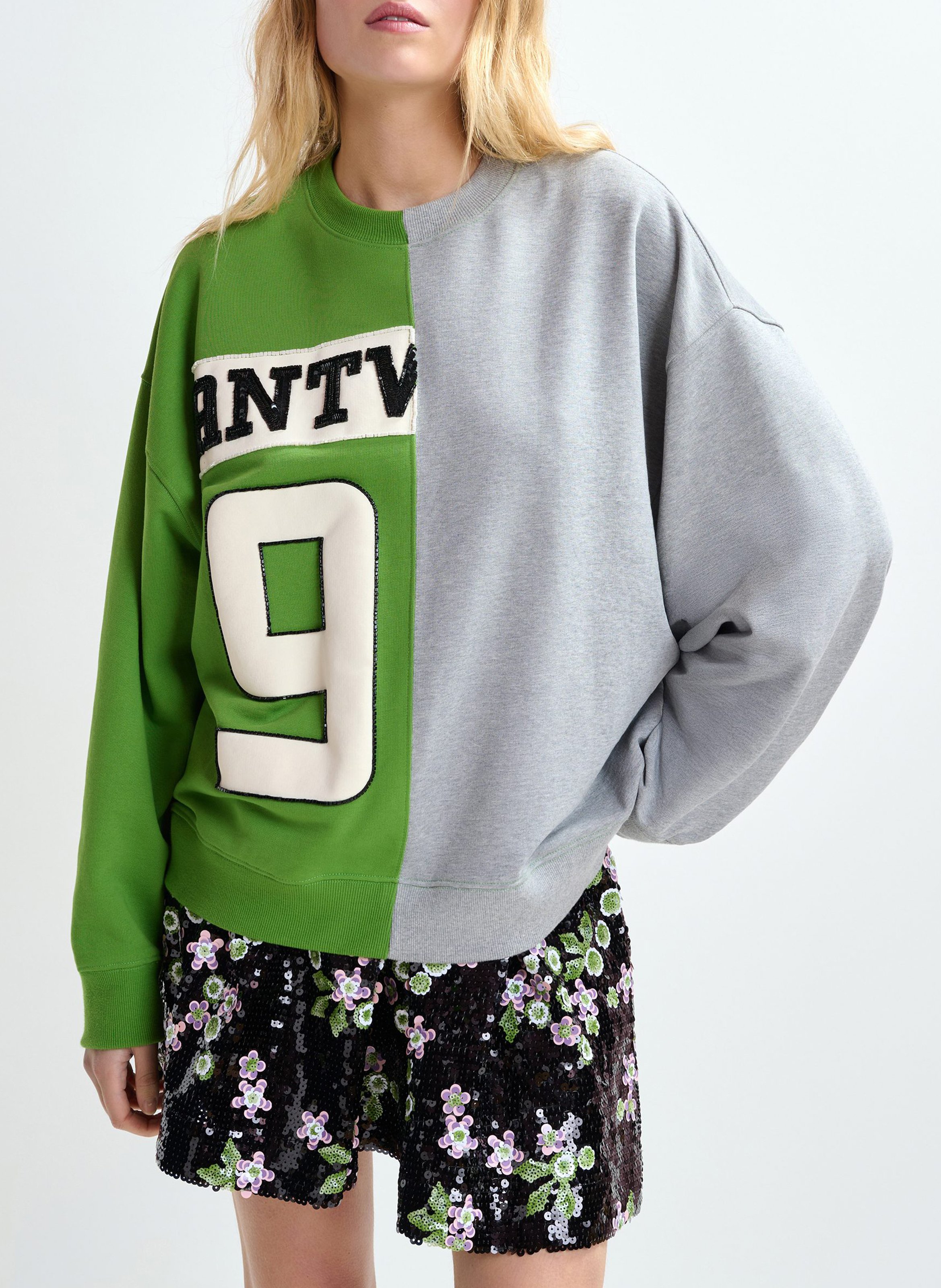 Loose fit round neck sweatshirt with pattern ESSENTIEL ANTWERP Green