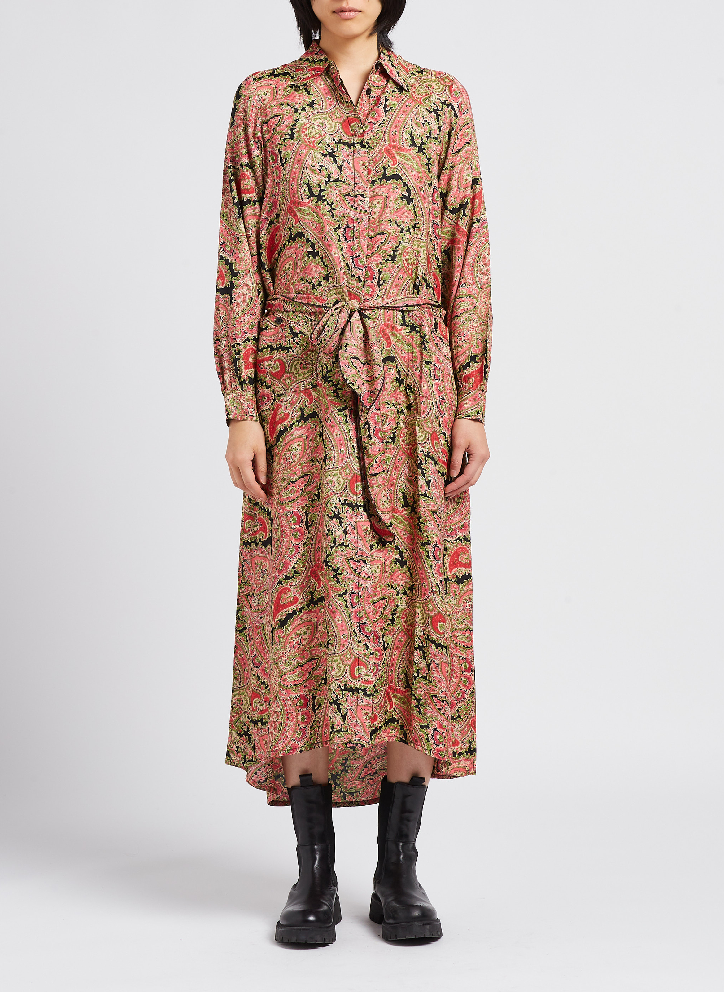 Lange jurk met klassieke kraag en print SWILDENS Zwart