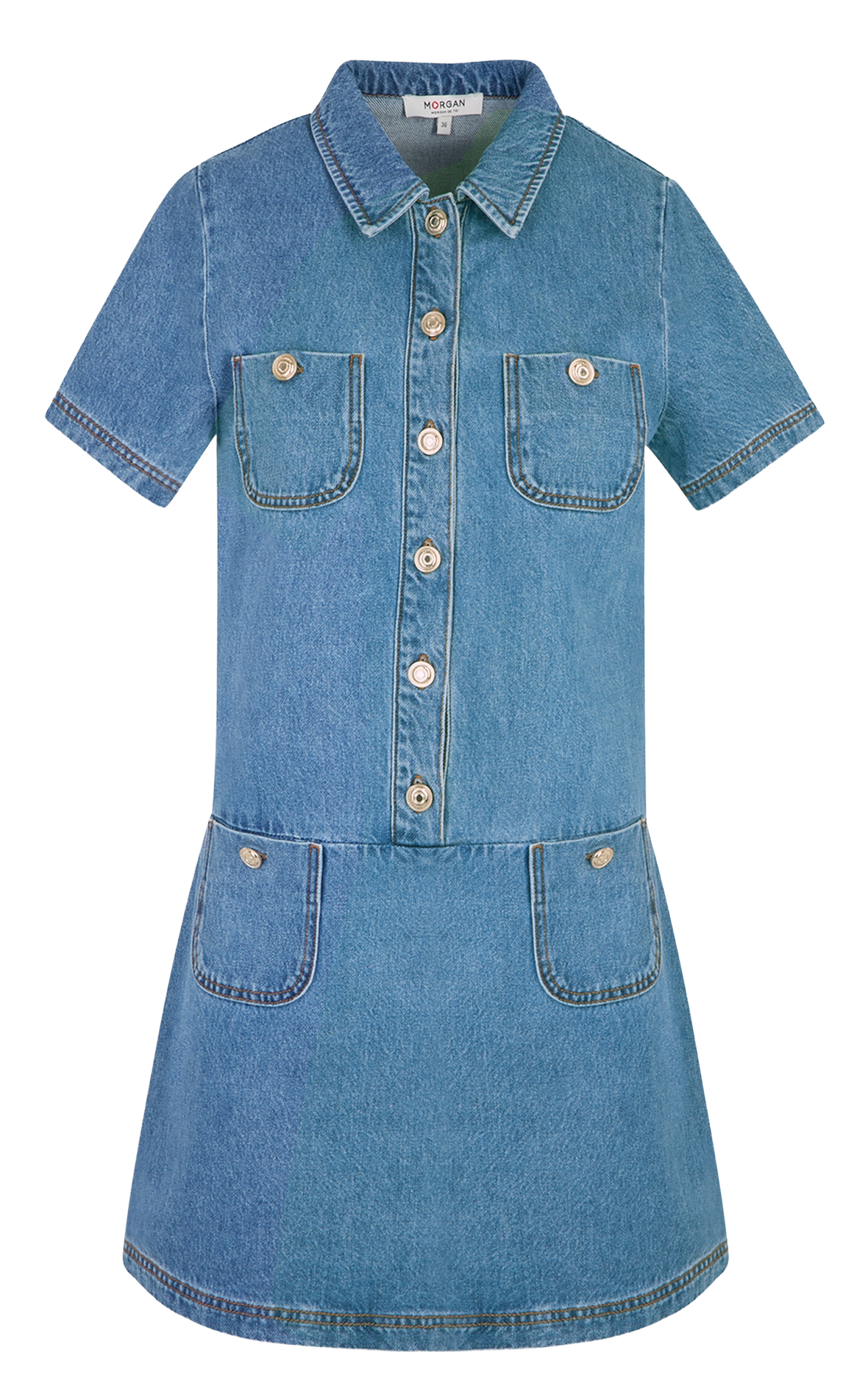Denim midi dress with classic collar MORGAN Blue