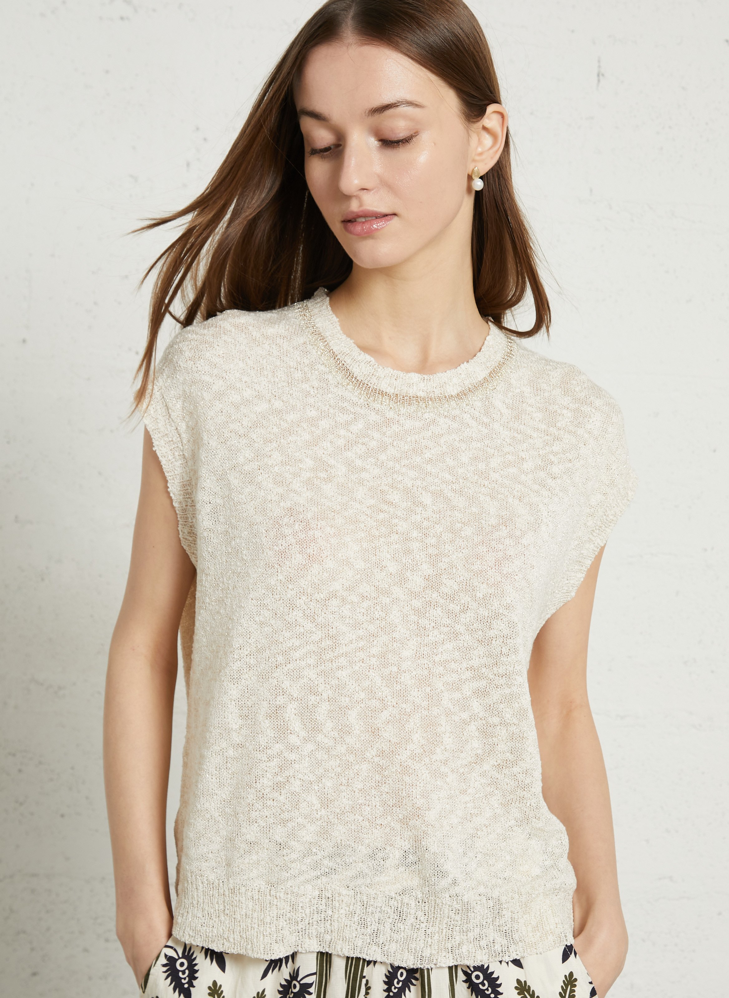 Ärmelloses Oberteil aus metallischem Strick SEE U SOON Weiss