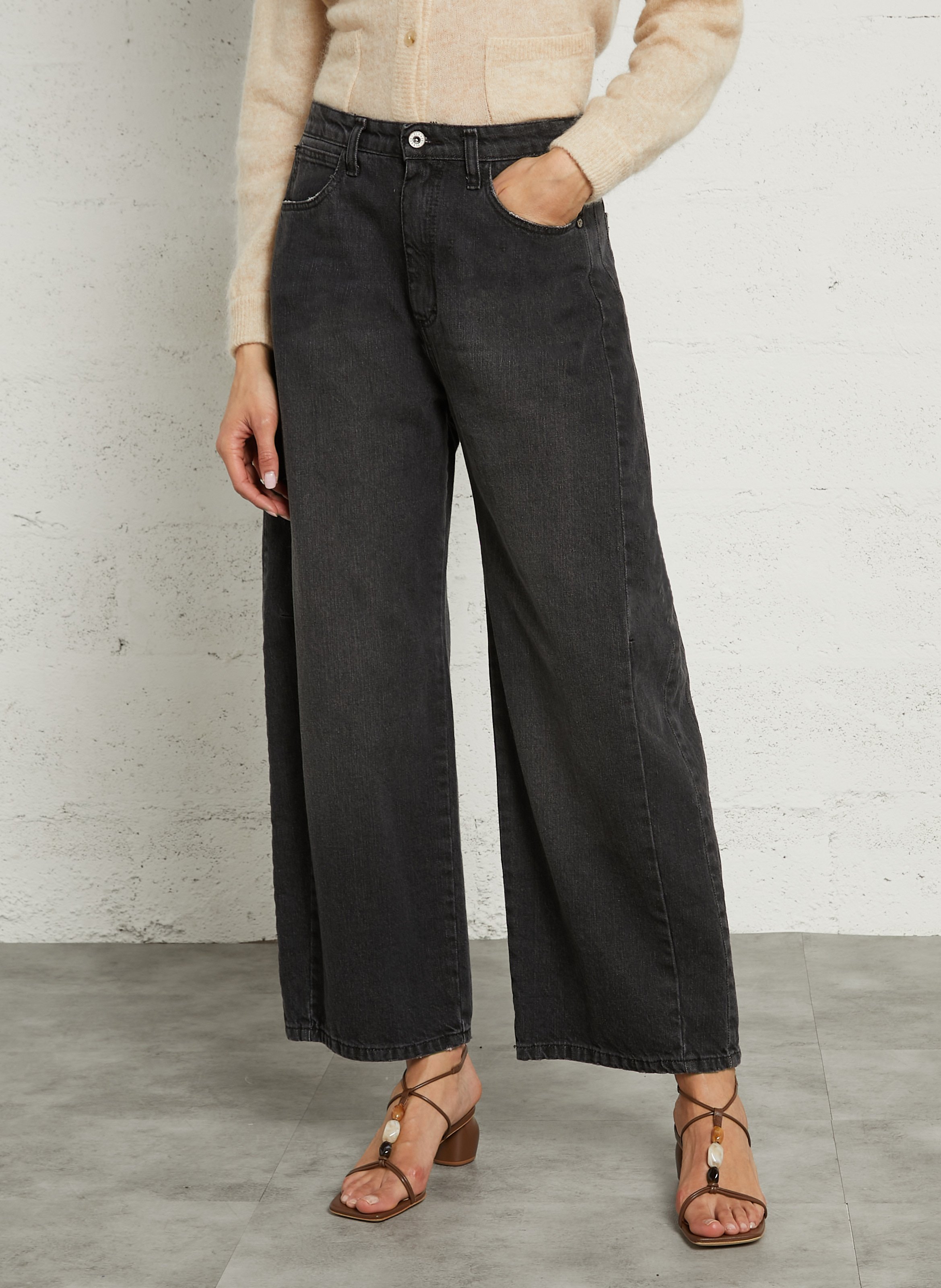 Jean large taille haute en coton PLEASE Noir