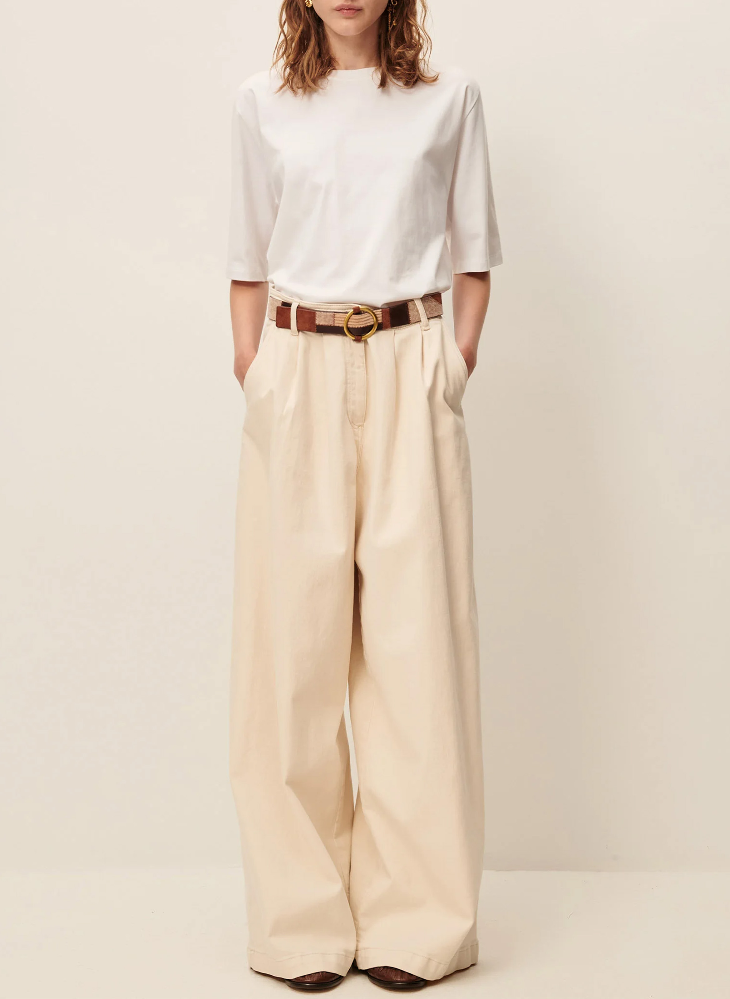 High-rise wide-leg cotton jeans SESSUN Beige