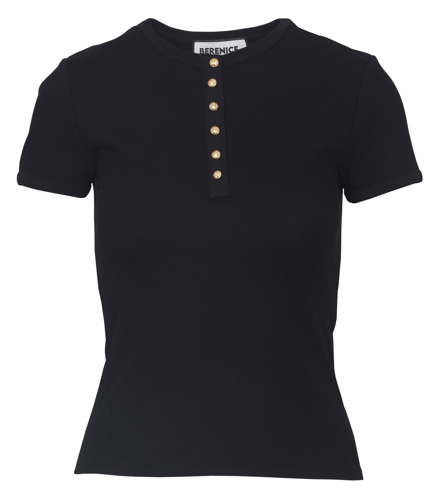 Slim-fit top met ronde hals | katoenblend BERENICE Zwart