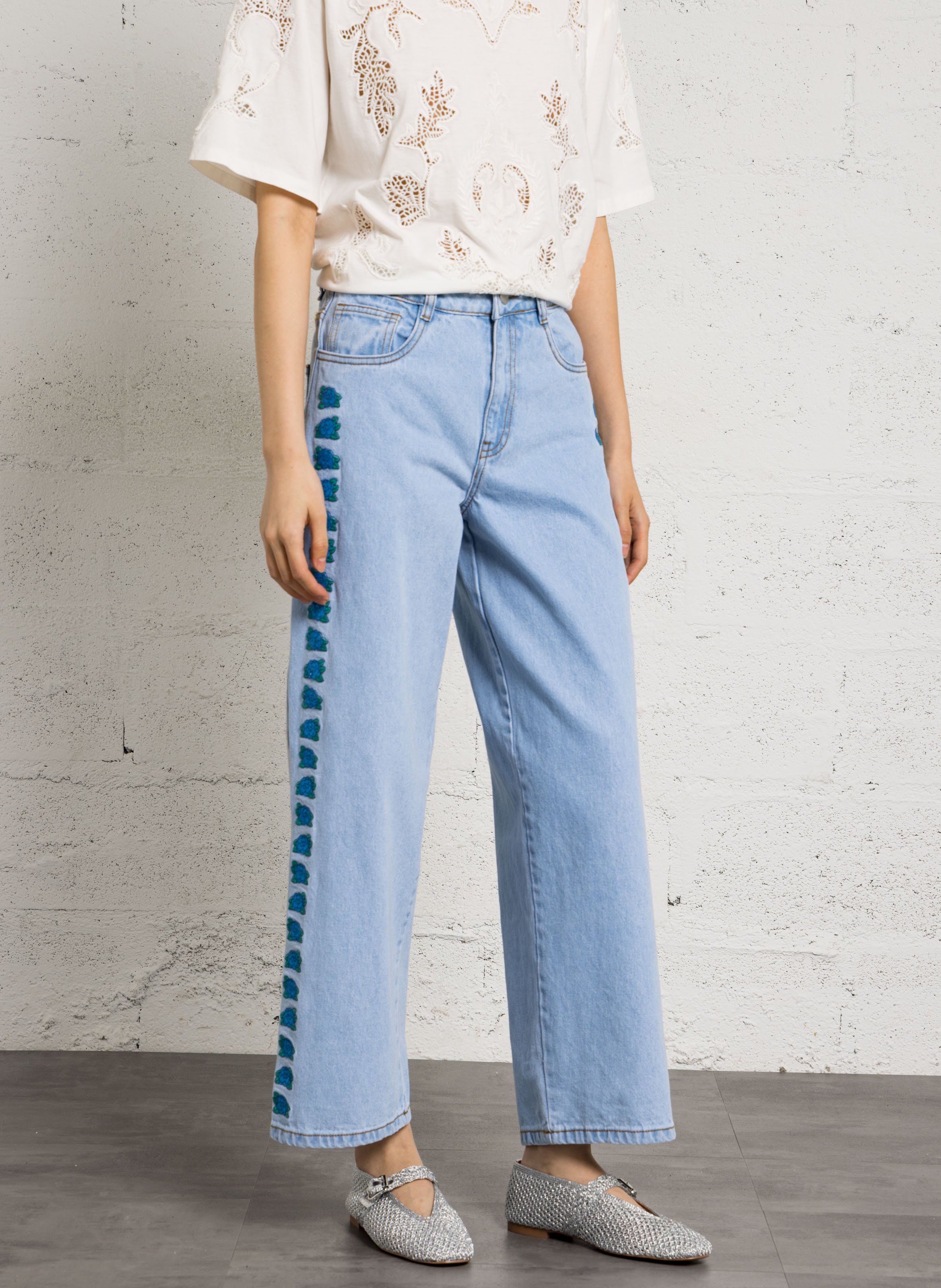 Wide-leg embroidered jeans THE TINY BIG SISTER Blue