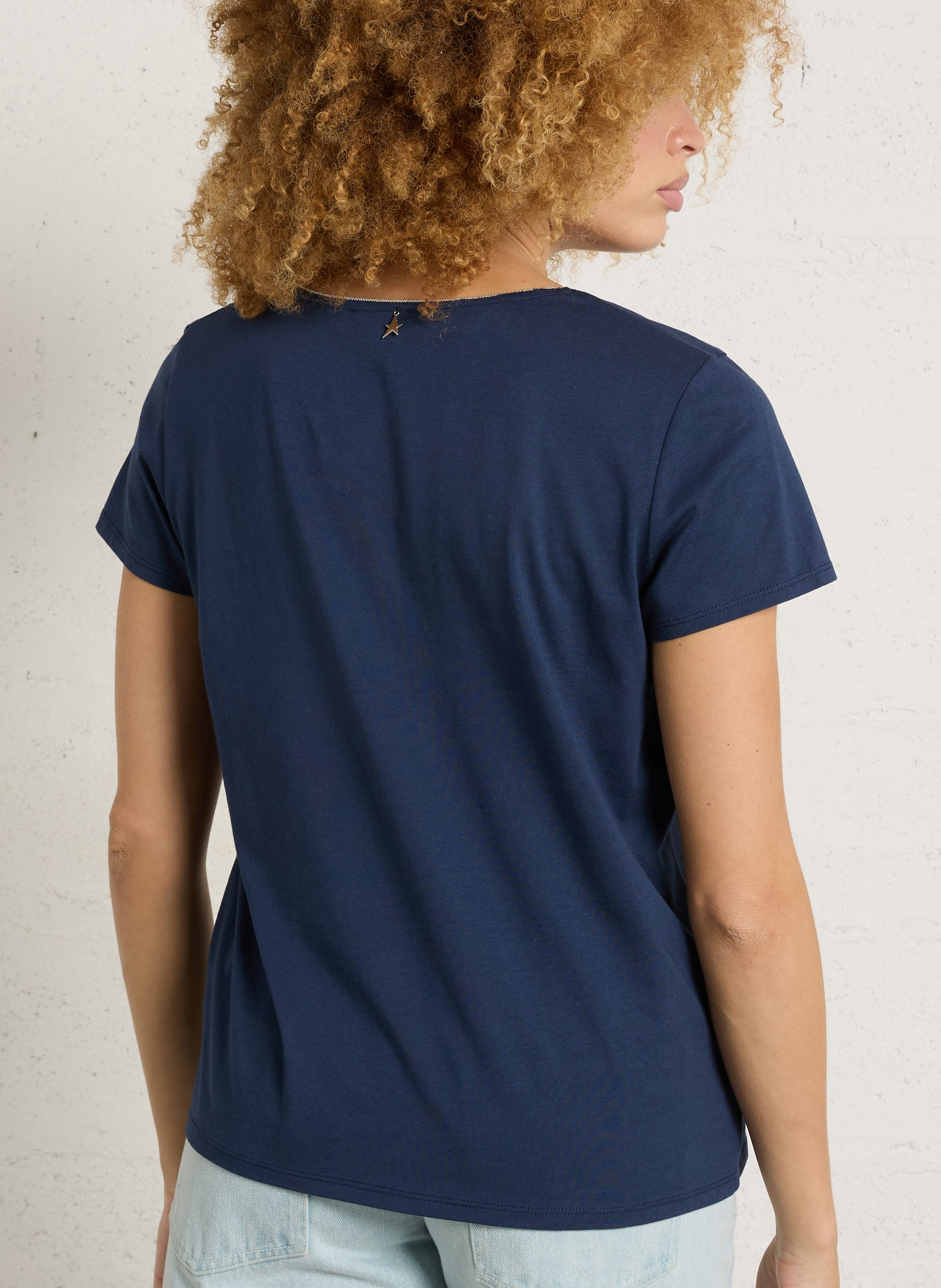 Baumwoll-T-Shirt mit V-Ausschnitt SUD EXPRESS Blau
