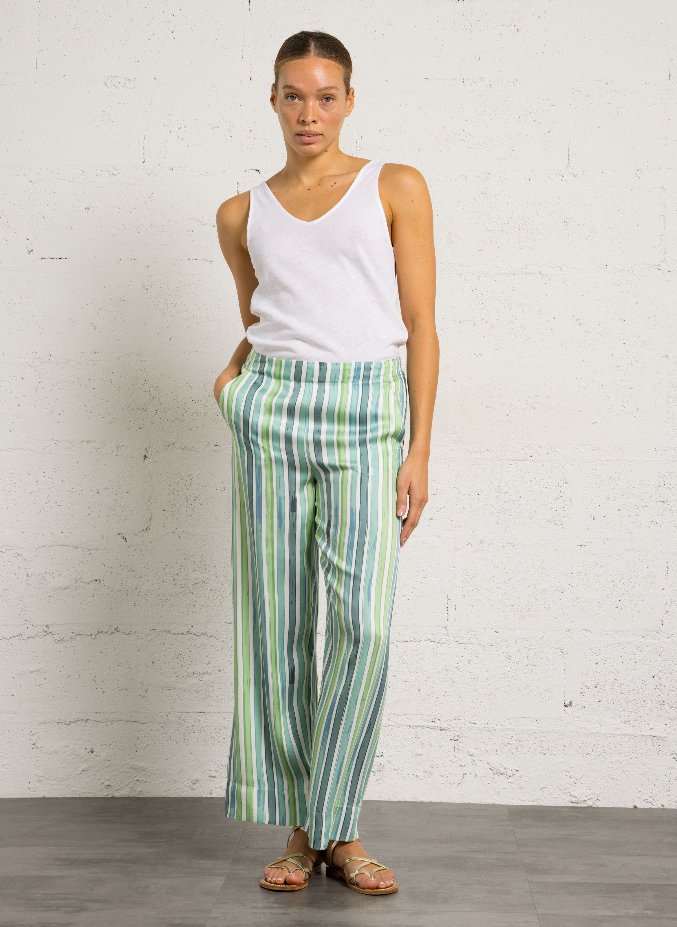 Camiseta sin mangas cuello redondo de algodón y lino mezclados MAJESTIC FILATURES Blanco