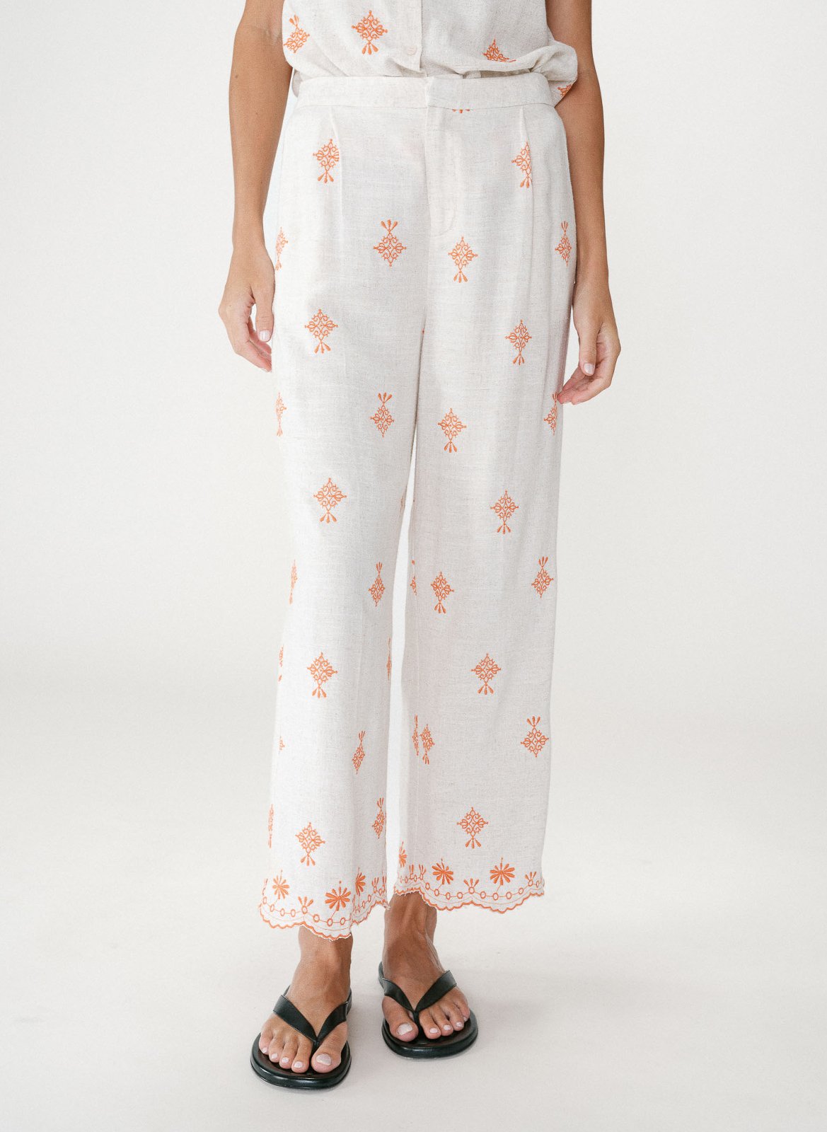 Rechte broek met borduursel GRACE ET MILA Oranje