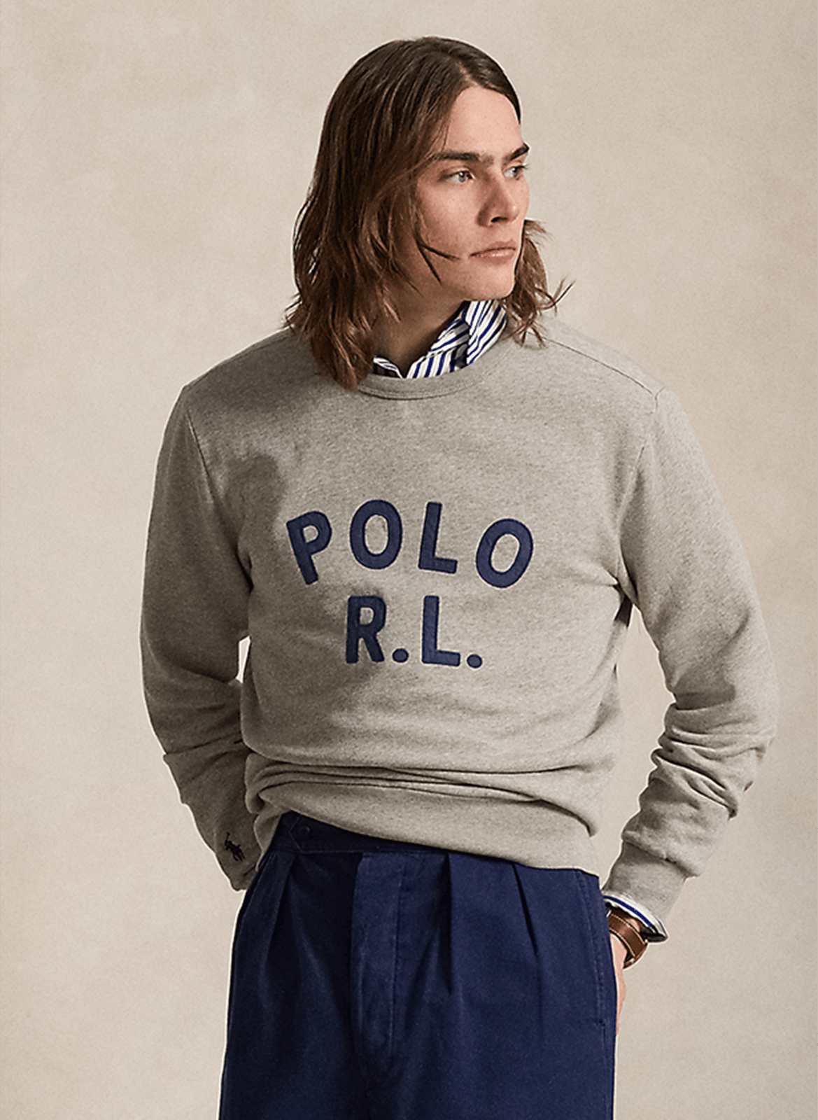 Straight-cut cotton-blend sweater with round neck POLO RALPH LAUREN Grey