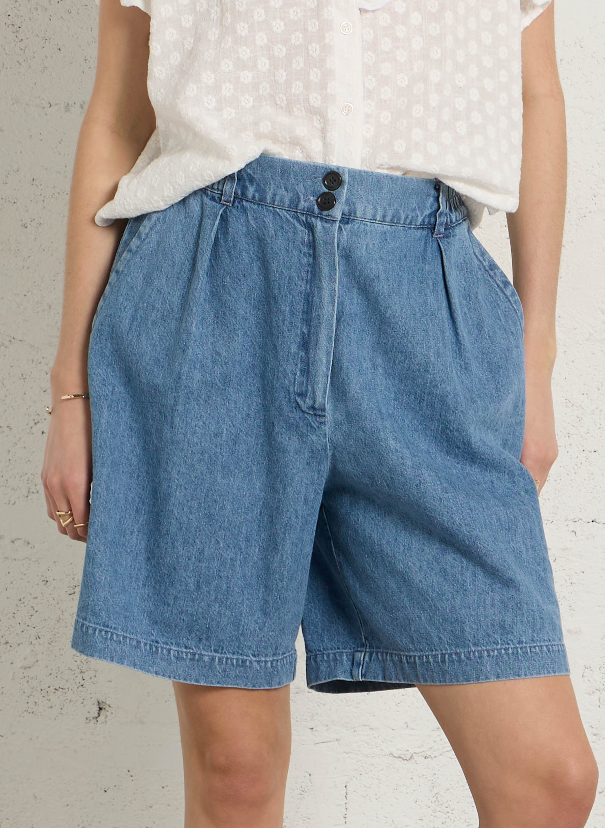 Straight-leg organic cotton-blend shorts SUZIE WINKLE Blue