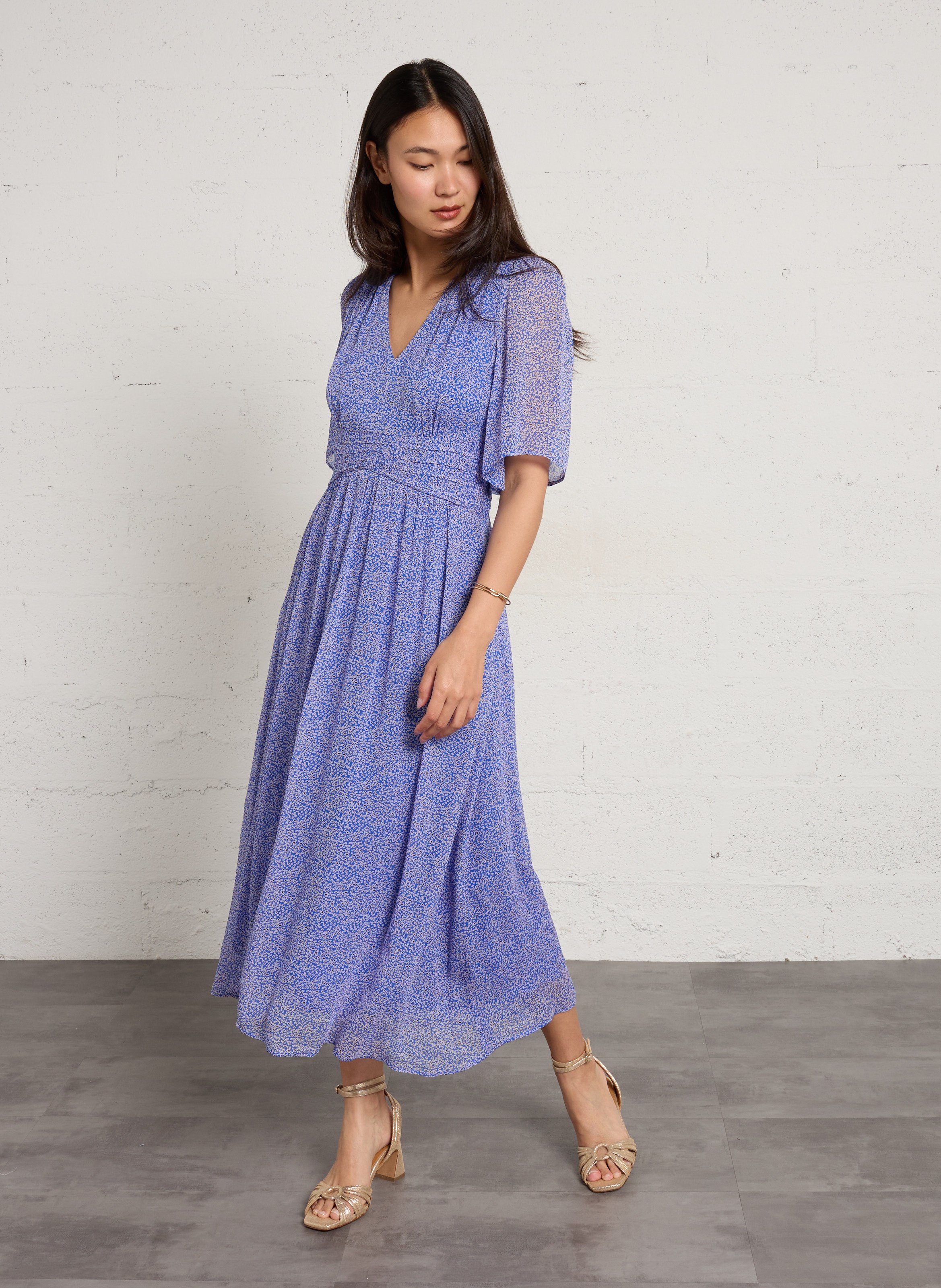 Robe longue ample col V MAISON 123 Bleu