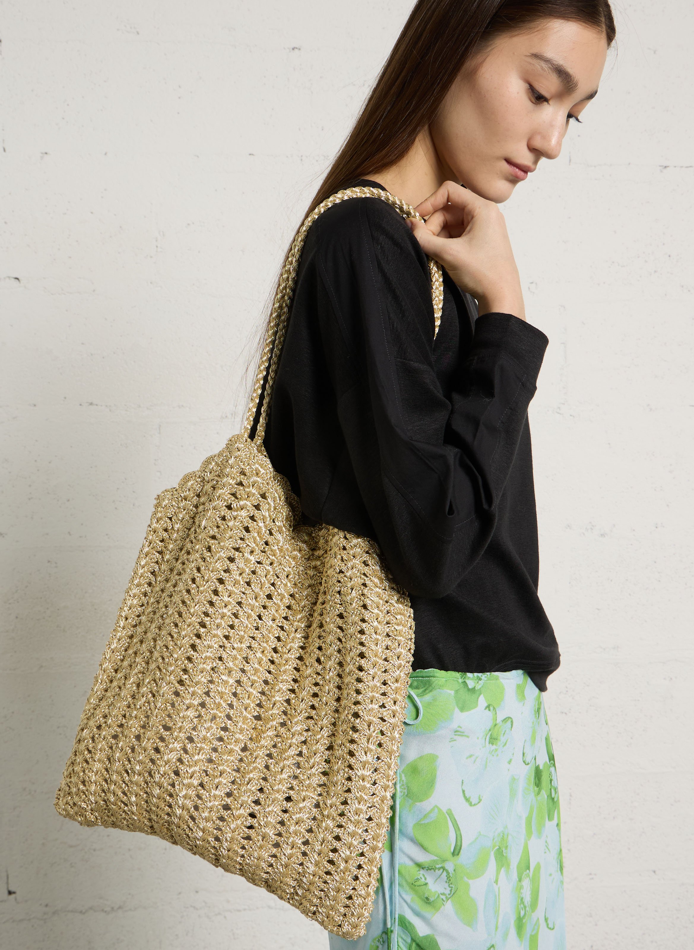 Sac moyen crochet en raphia PETITE MENDIGOTE Doré