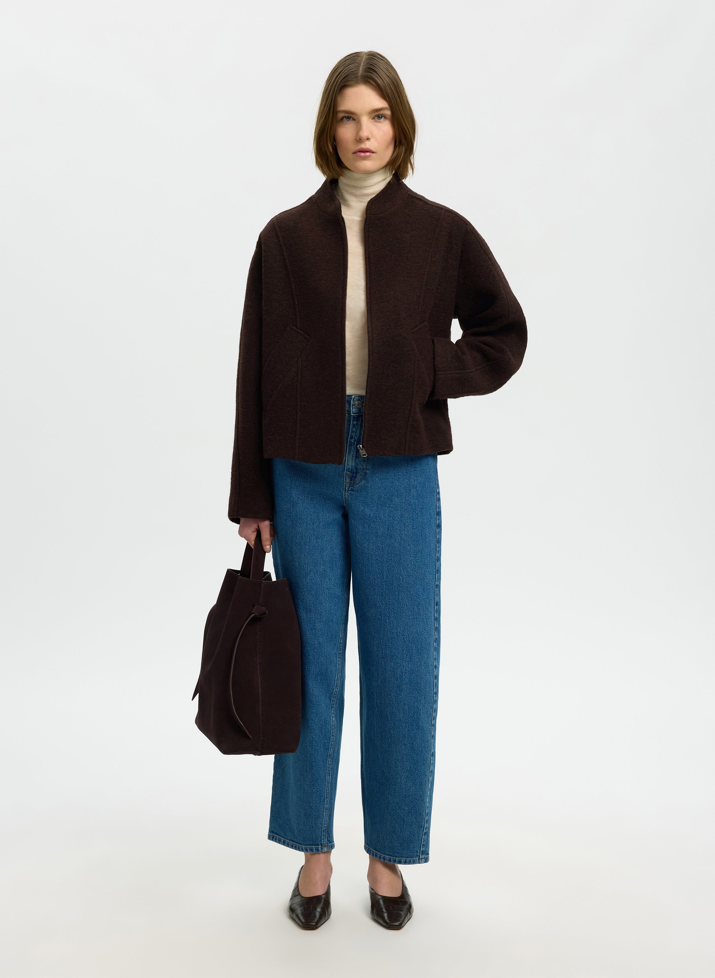 Veste oversize en laine recyclée mélangée SELECTED Marron