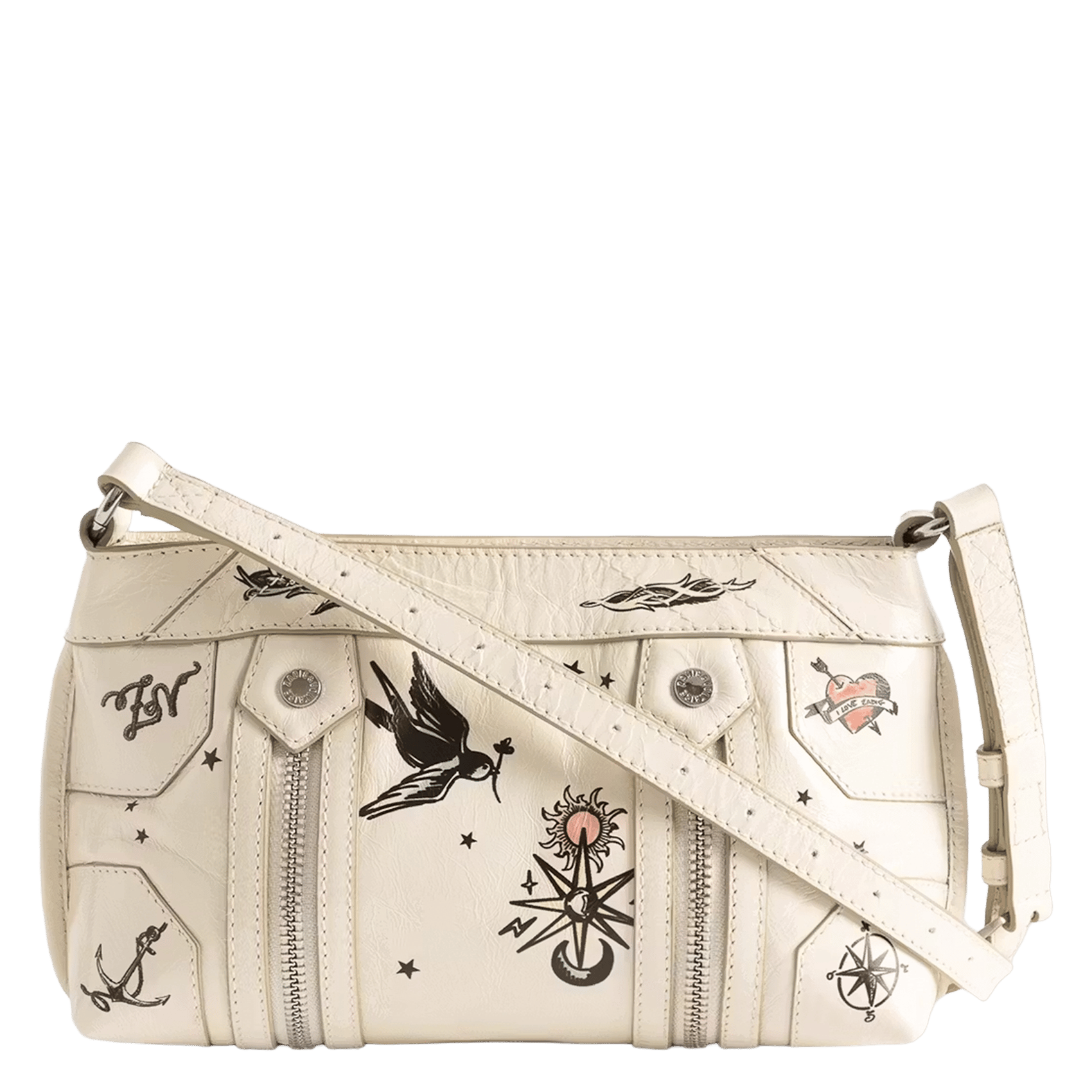 Leren schoudertas met print ZADIG&VOLTAIRE Wit