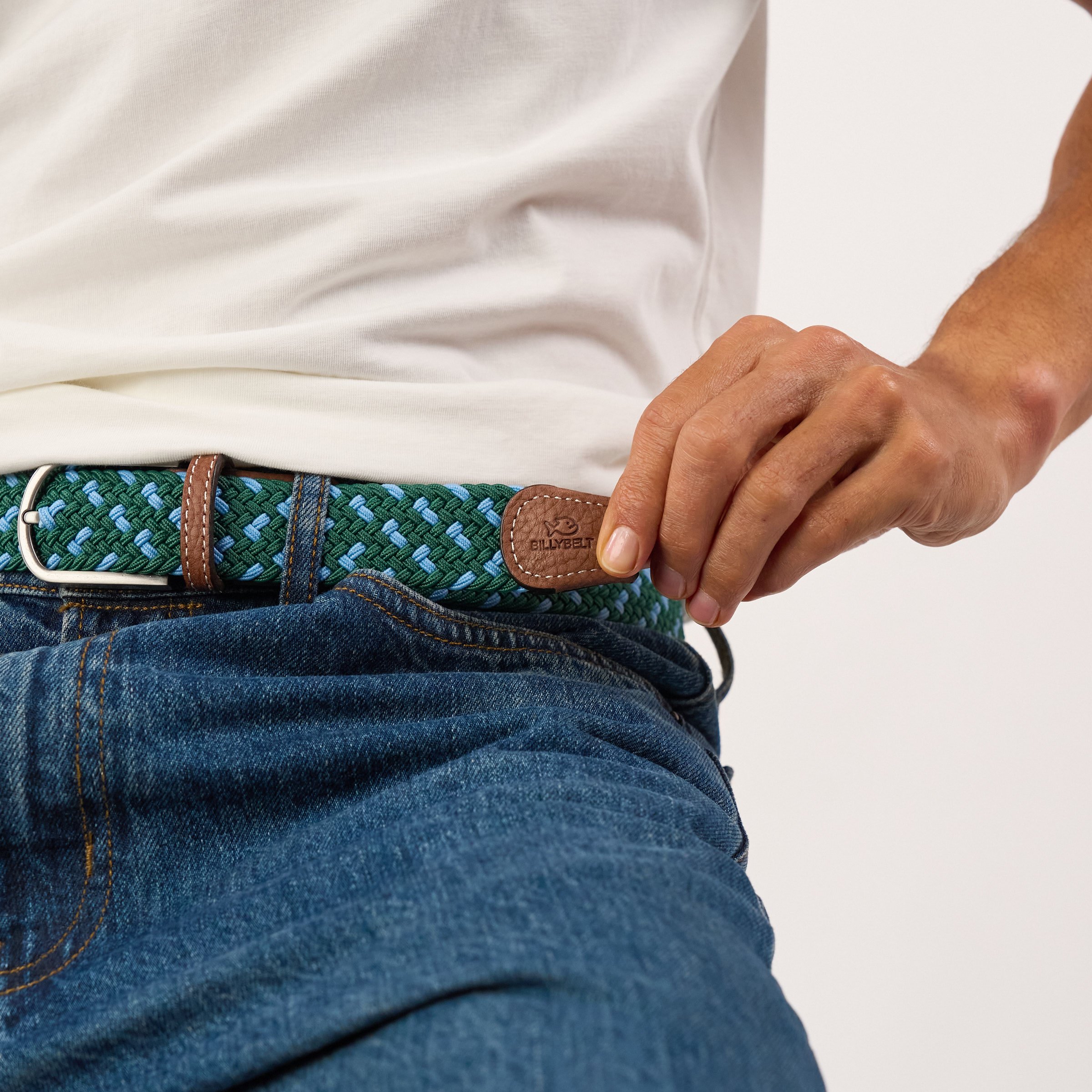 Multicolored braided elastic belt BILLYBELT Green