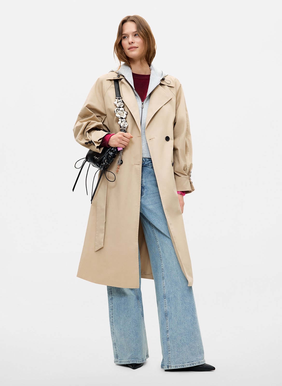 Long trench coat with removable hood DESIGUAL Brown