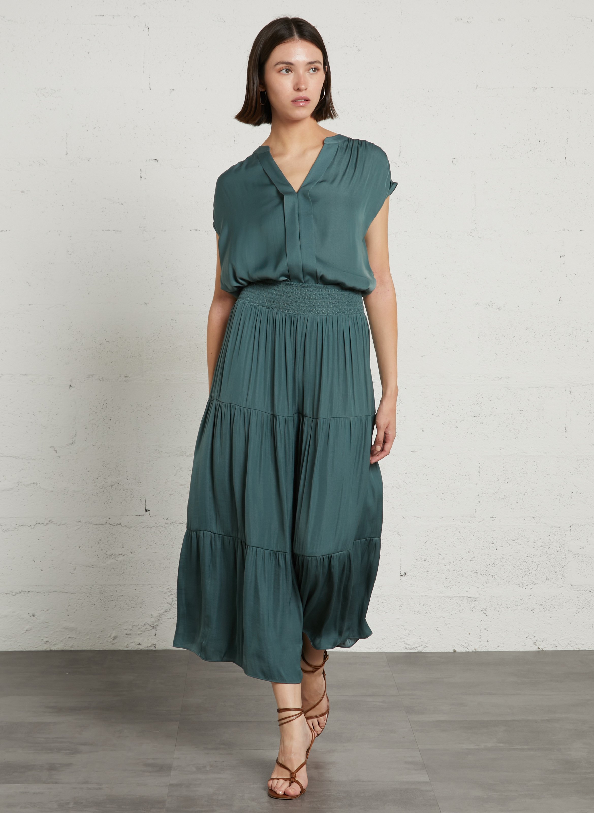 Oversize V-Ausschnitt Satin Top MAISON 123 Blau