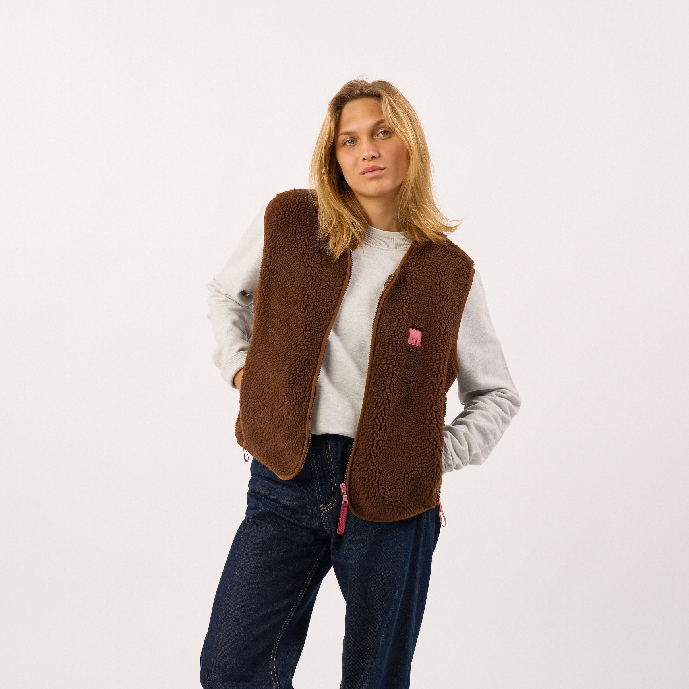 Sleeveless Sherpa Zip-Up Vest BILLYBELT Brown