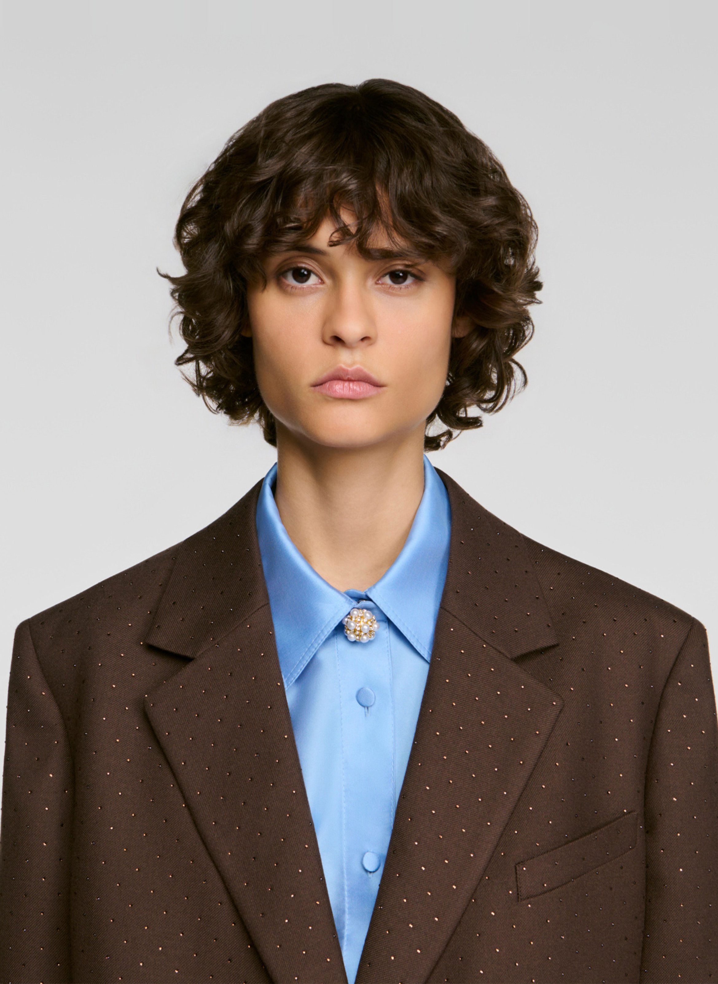 Veste de tailleur droite jacquard SANDRO Marron