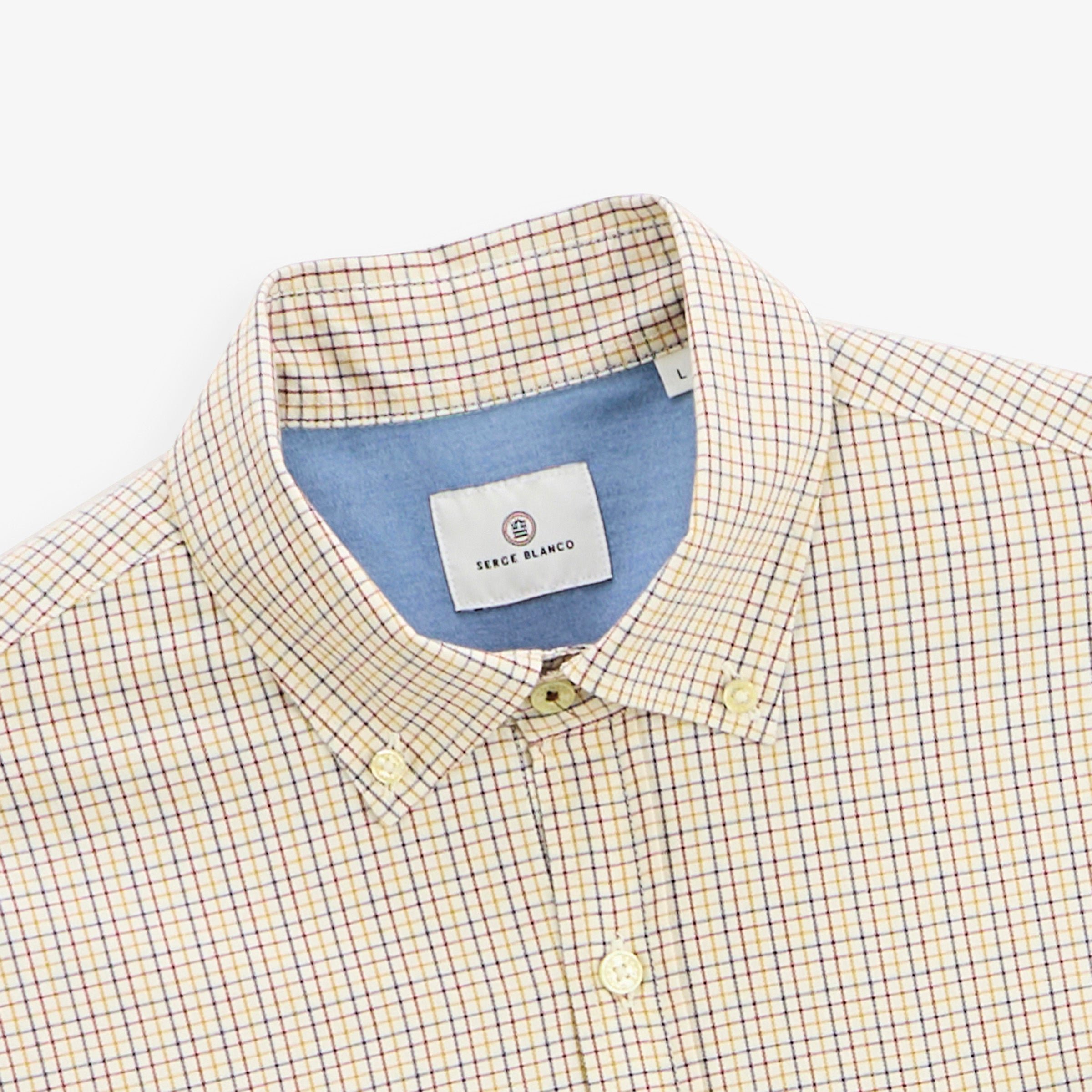 Long-sleeved shirt in mustard yellow cotton with small checks SERGE BLANCO Yellow