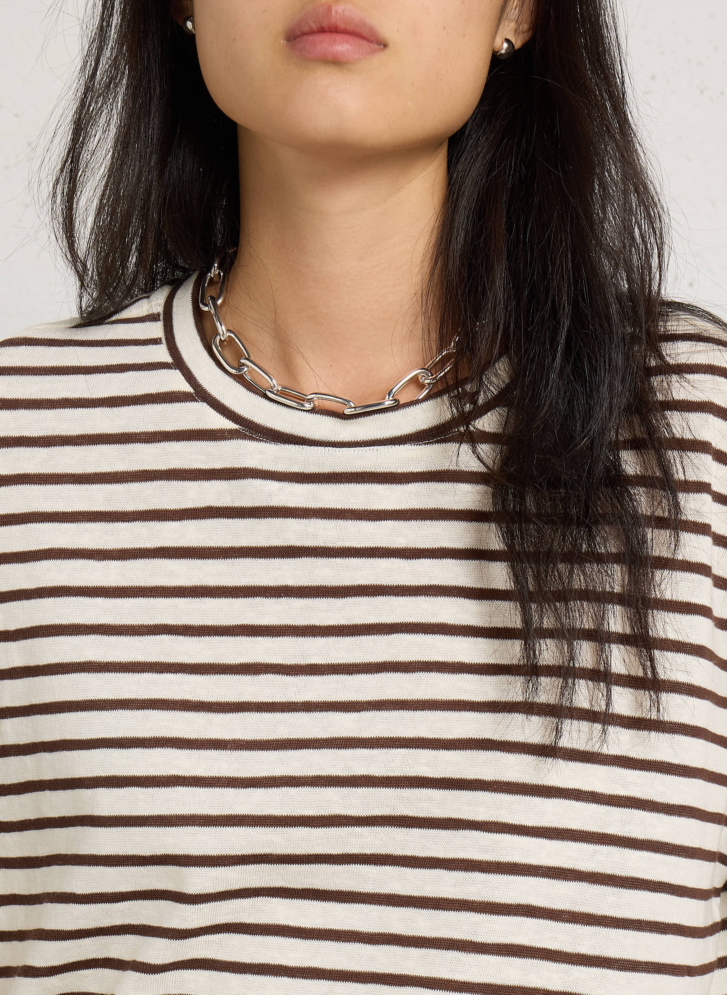 Gestreept T-shirt met ronde hals LA PETITE ETOILE Bruin