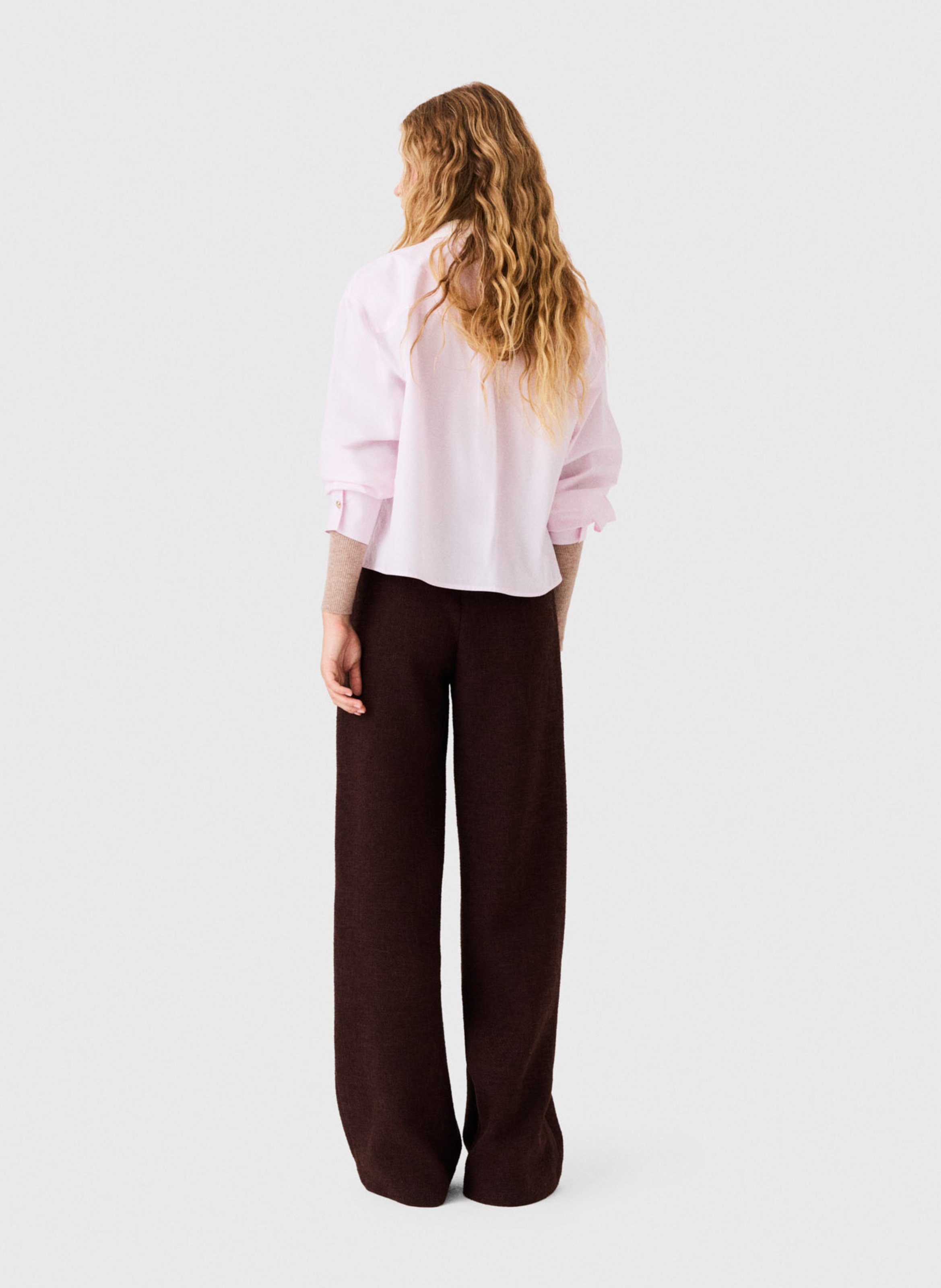 Pantalon large taille haute en tweed MAJE Marron