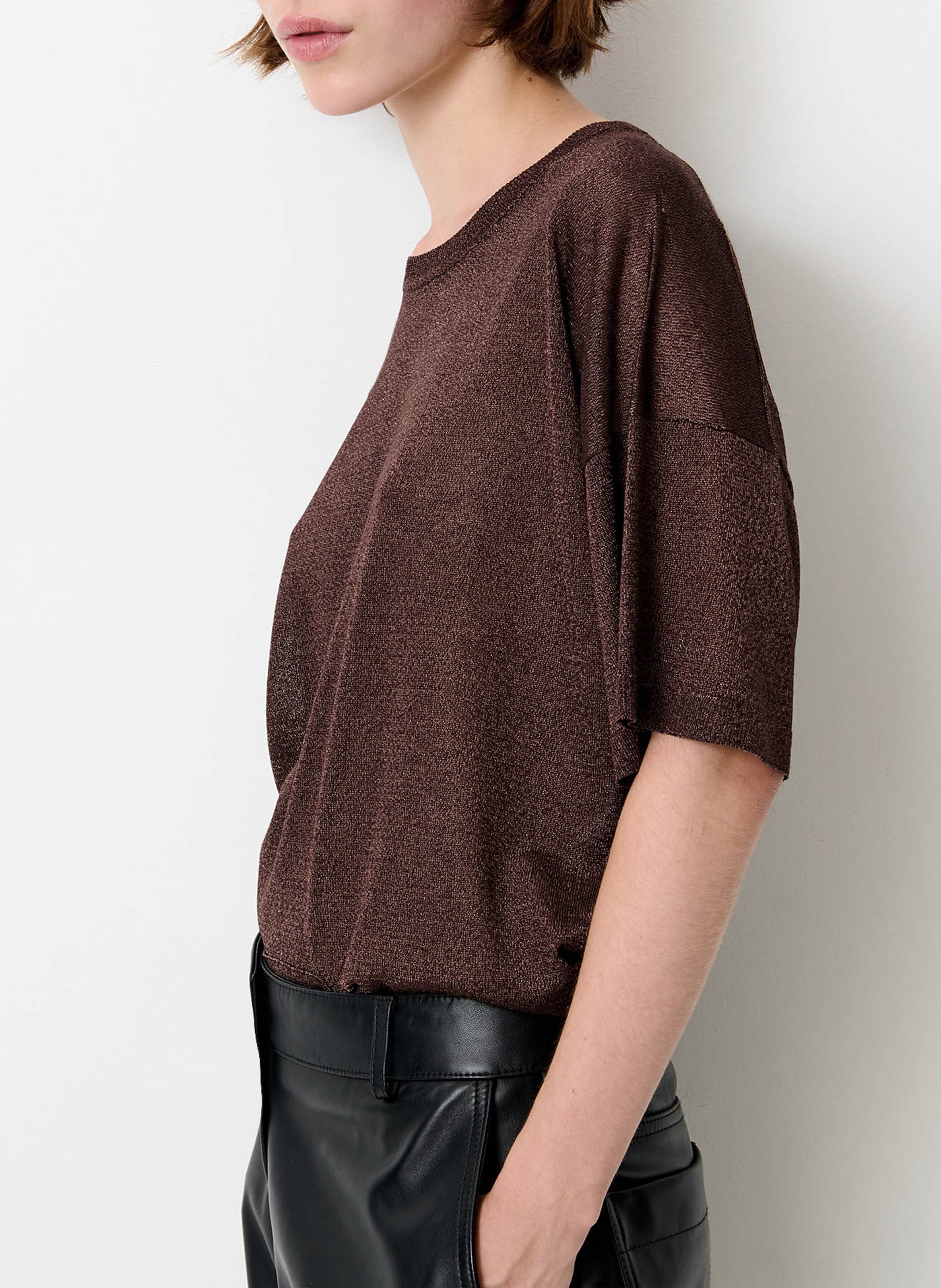 Pull court manches courtes uni SESSUN Marron
