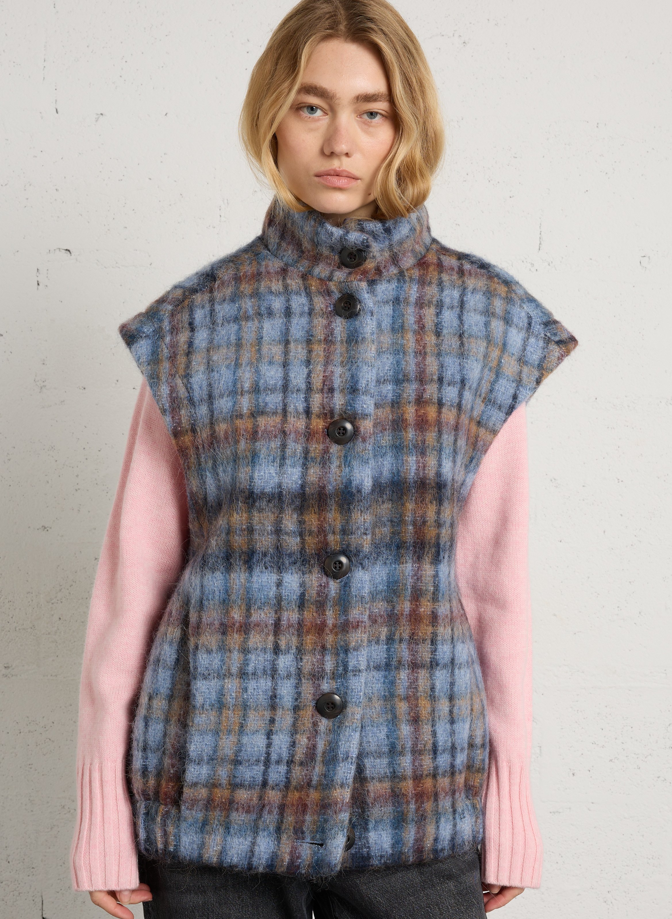 Manteau col montant à carreaux MAISON 123 Bleu