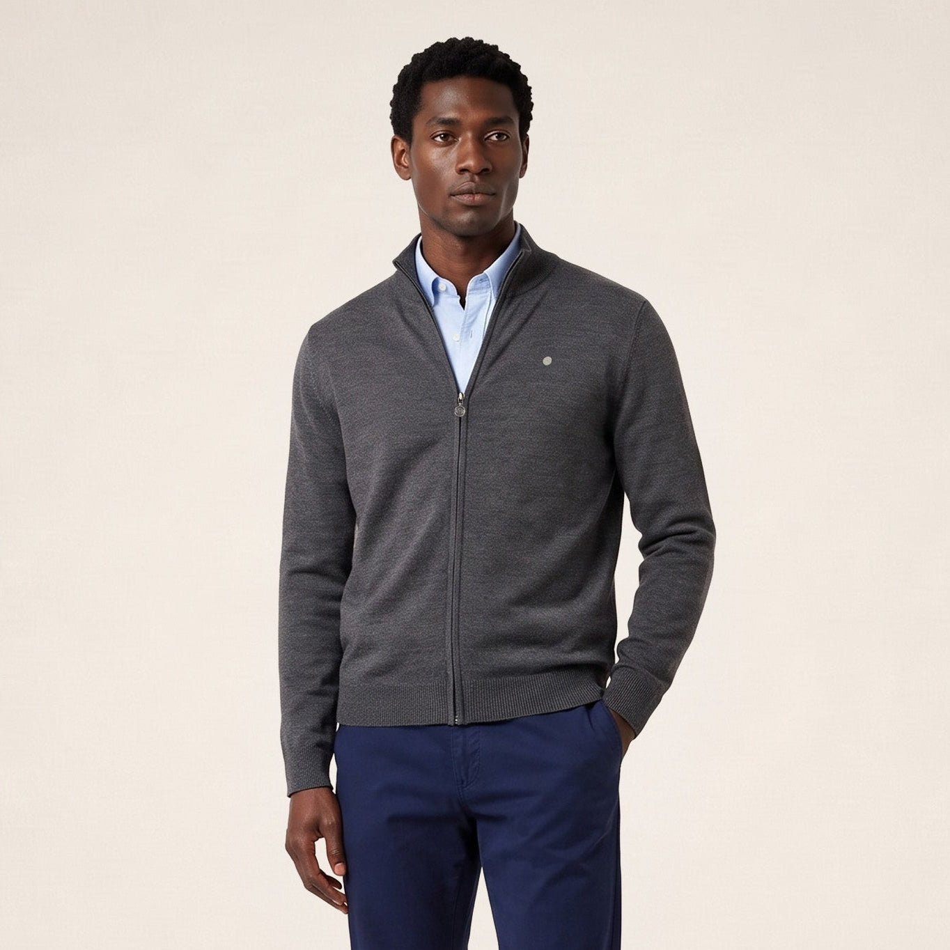 Zipped wool-knit cardigan SERGE BLANCO Grey