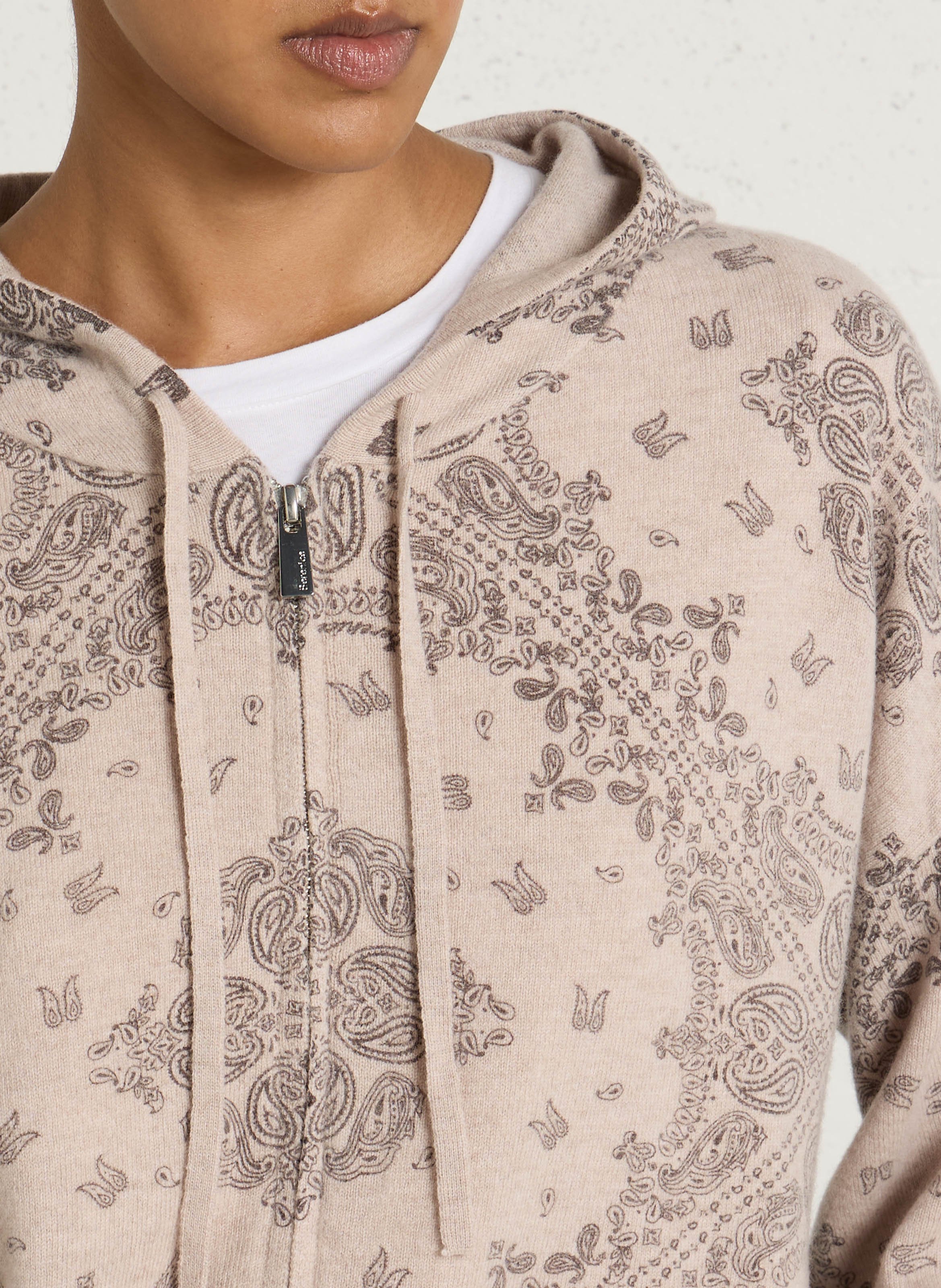 Hooded cardigan with bandana print BERENICE Beige