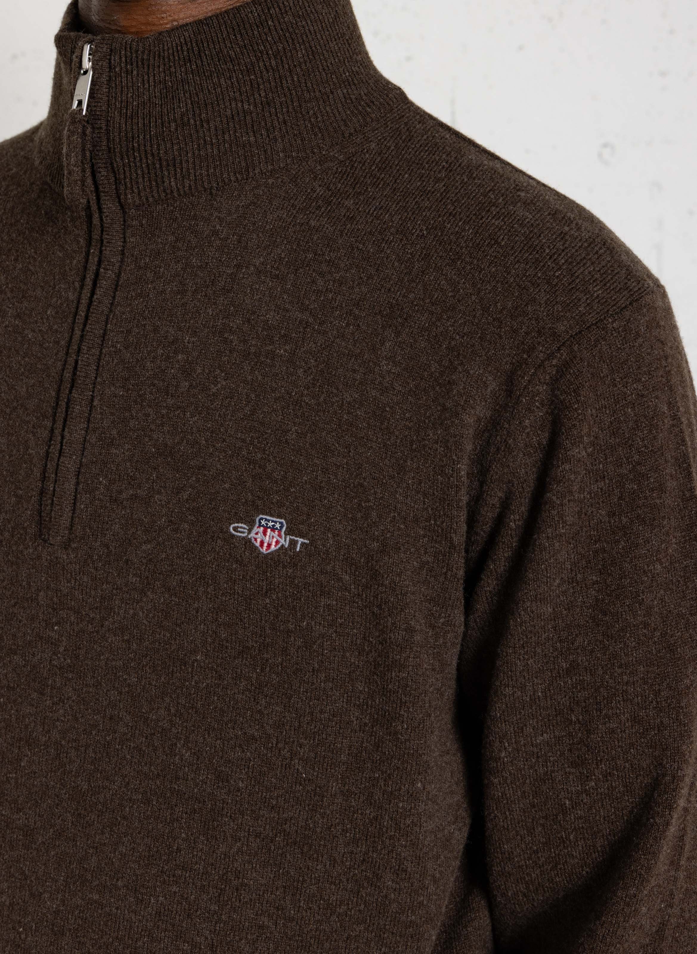 Pull droit col montant zippé en laine | Marron GANT Homme