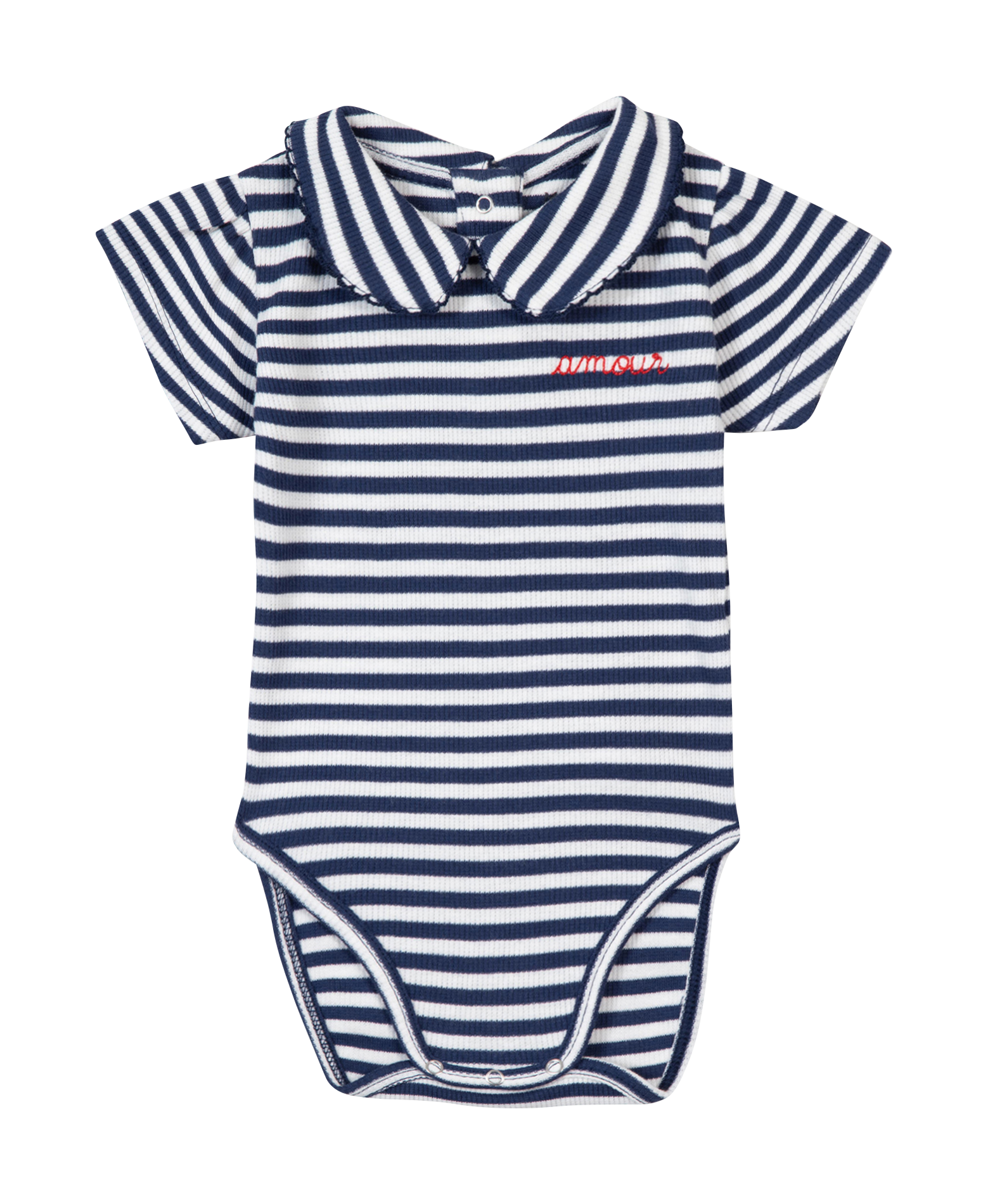 Organic cotton bodysuit with Peter Pan collar and "amour" embroidery MAISON LABICHE Blue