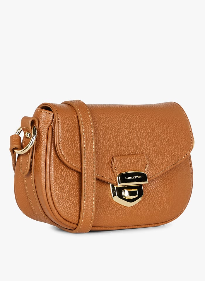 Leather Crossbody Flap Bag With Clasp Caramel Lancaster Paris