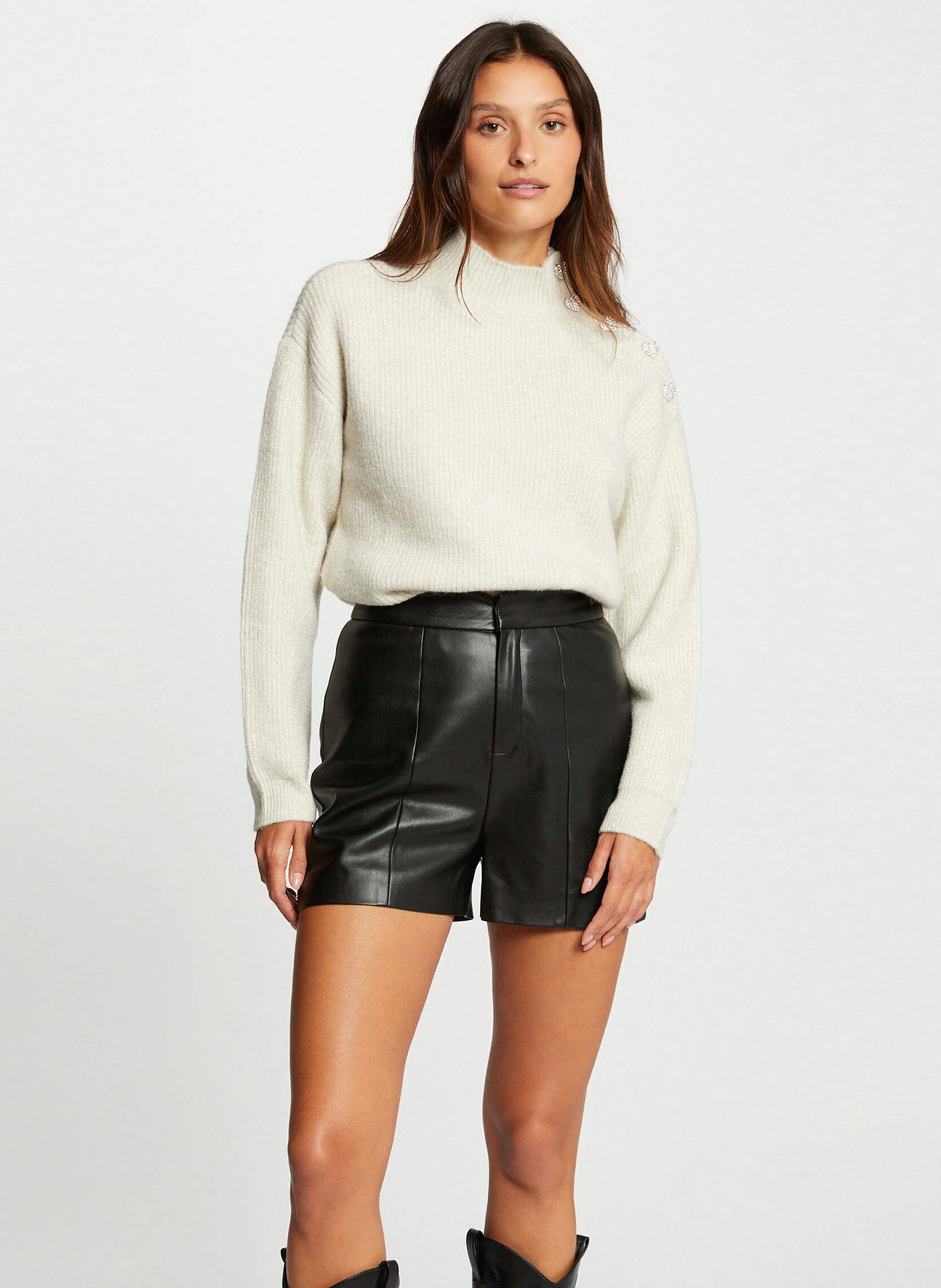 Rechte trui met hoge kraag MORGAN Beige