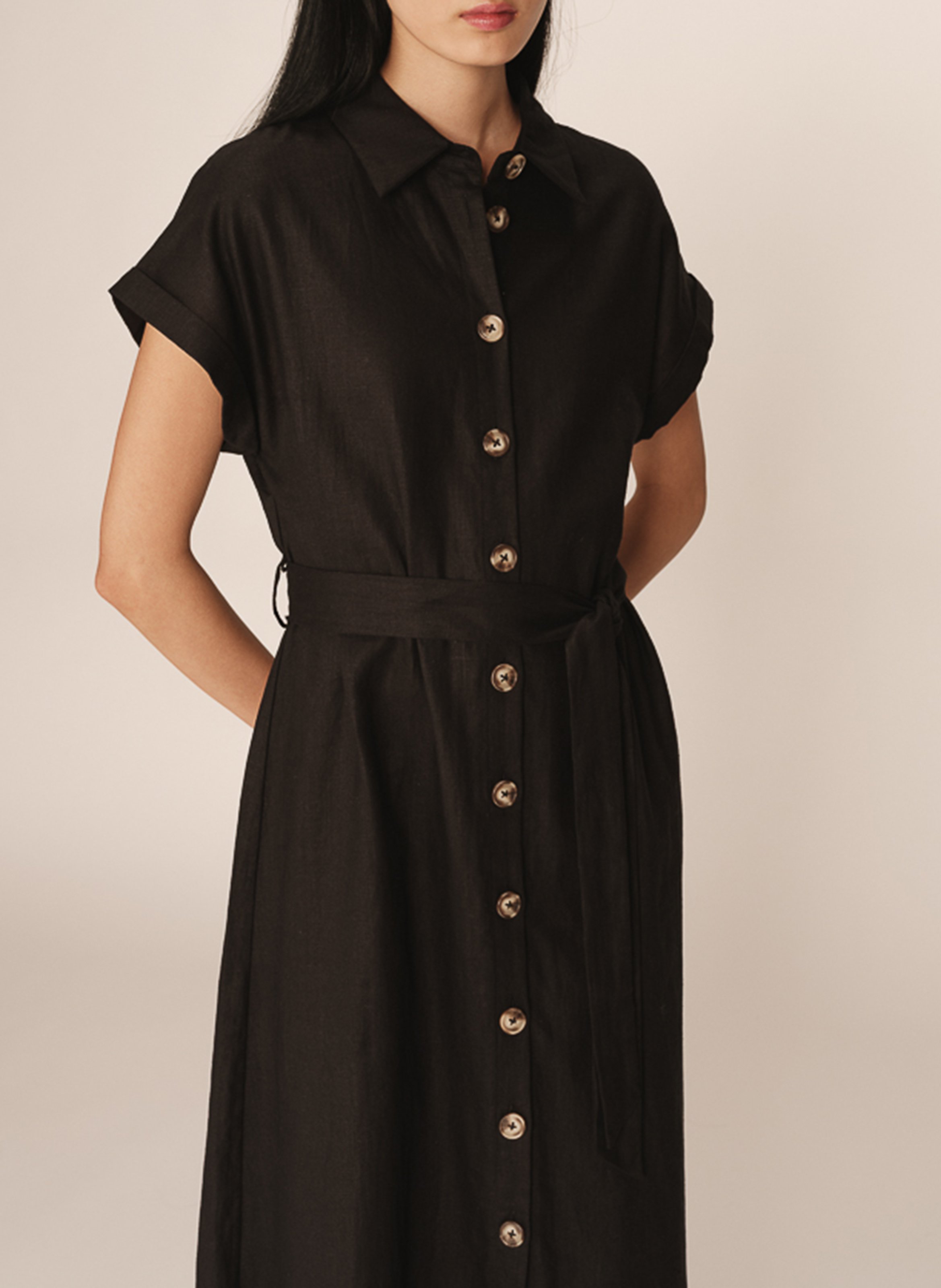 Robe chemise longue en lin mélangé GRACE ET MILA Noir