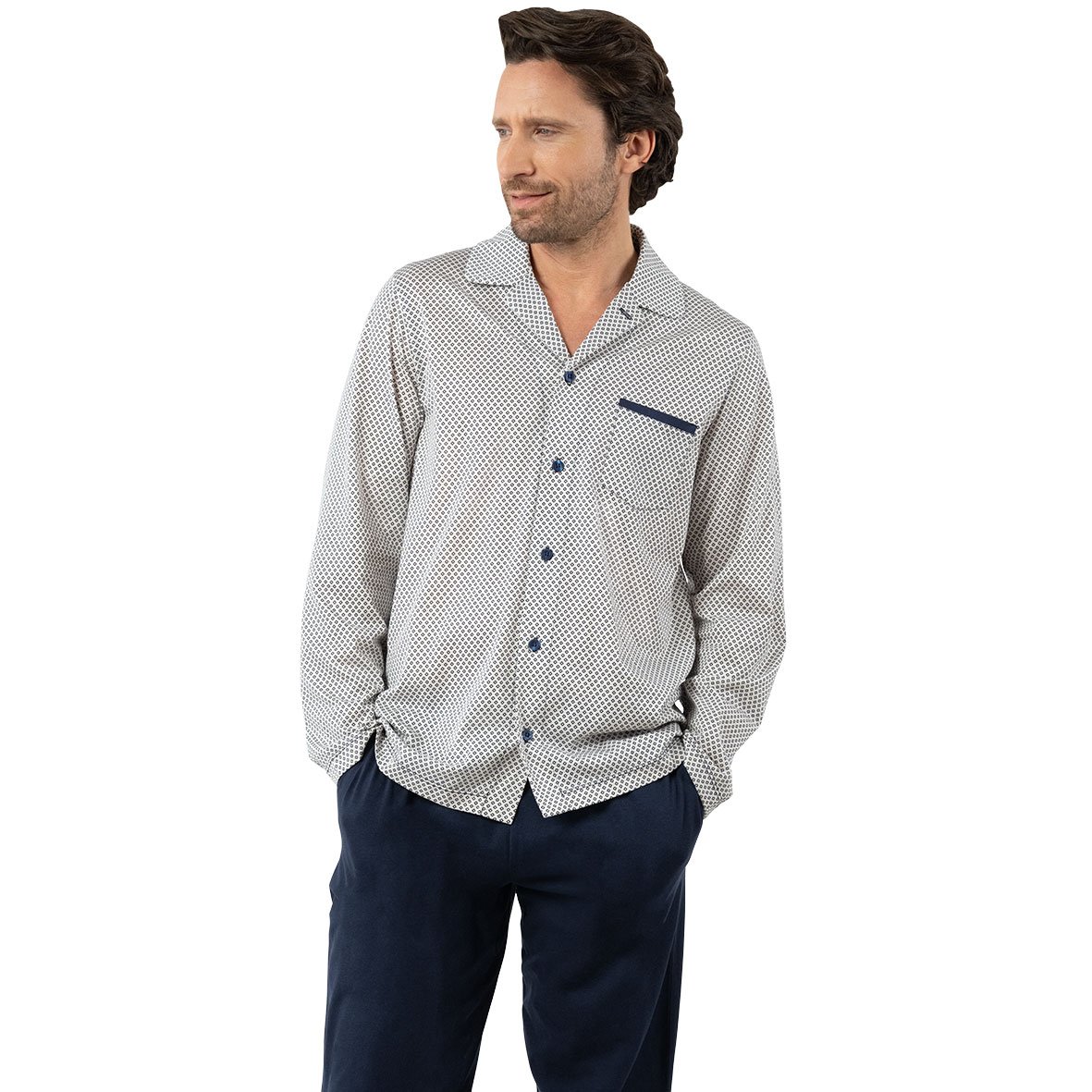 Men's long open collar mercerized pyjamas by Eminence EMINENCE Multicolored