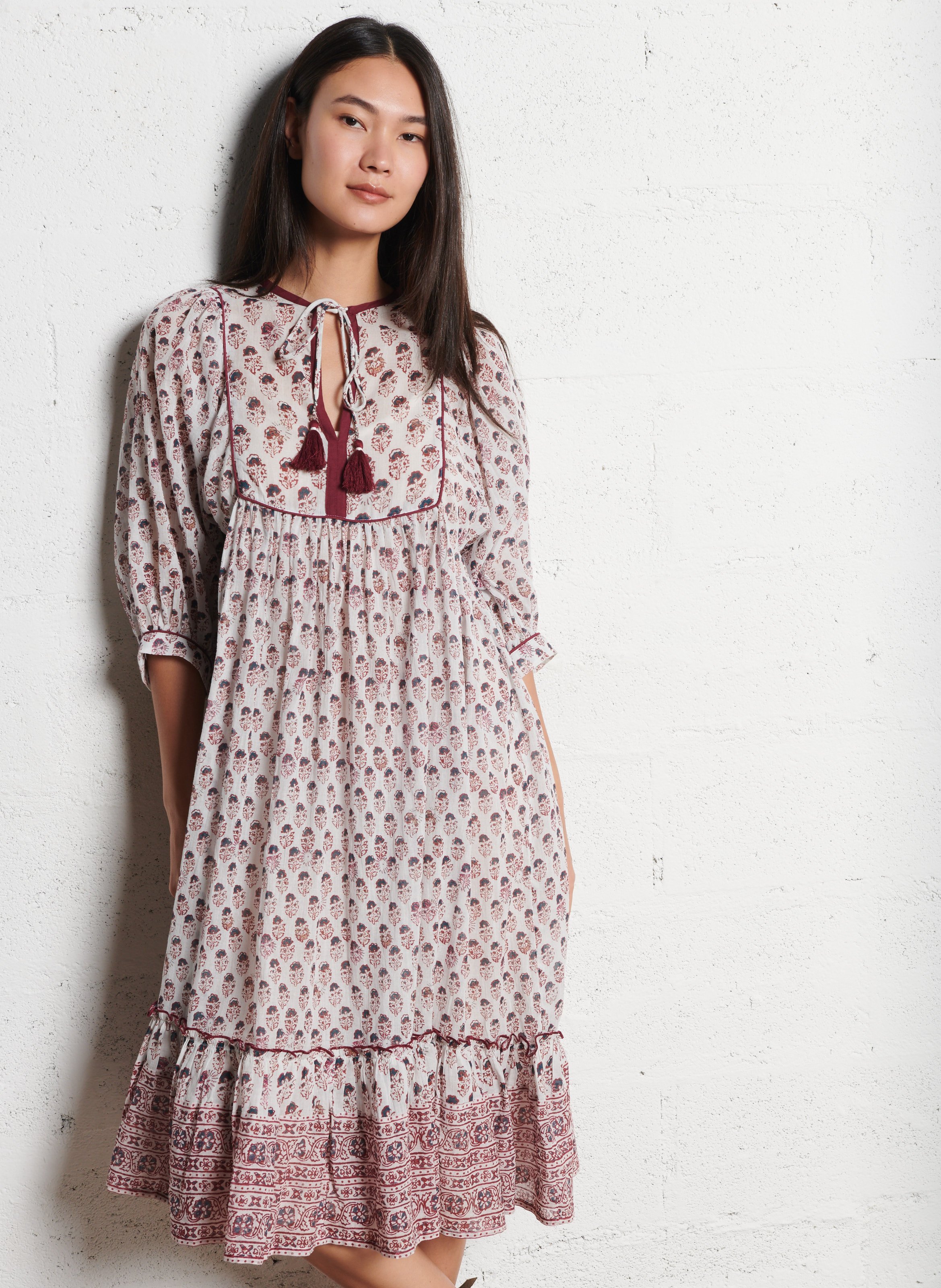 Lange jurk van bedrukt katoen M.A.B.E Blauw