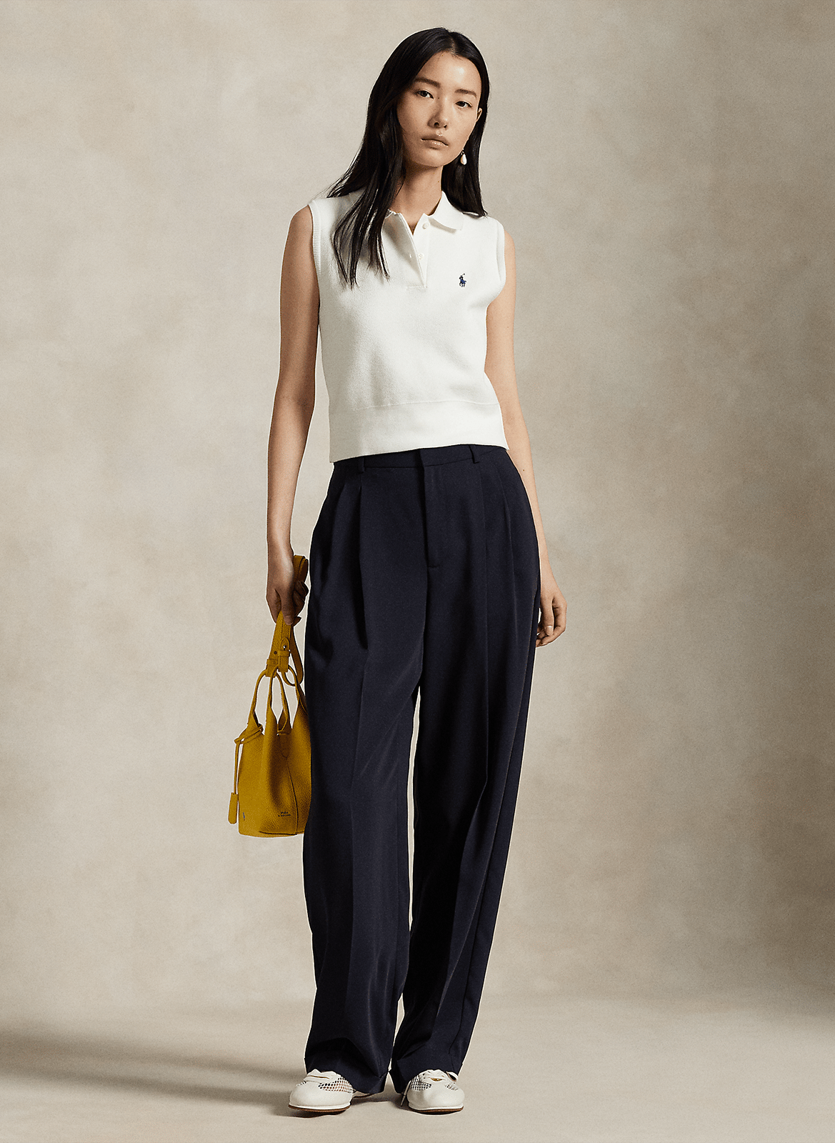 Sweat col polo sans manches à logo Blanc