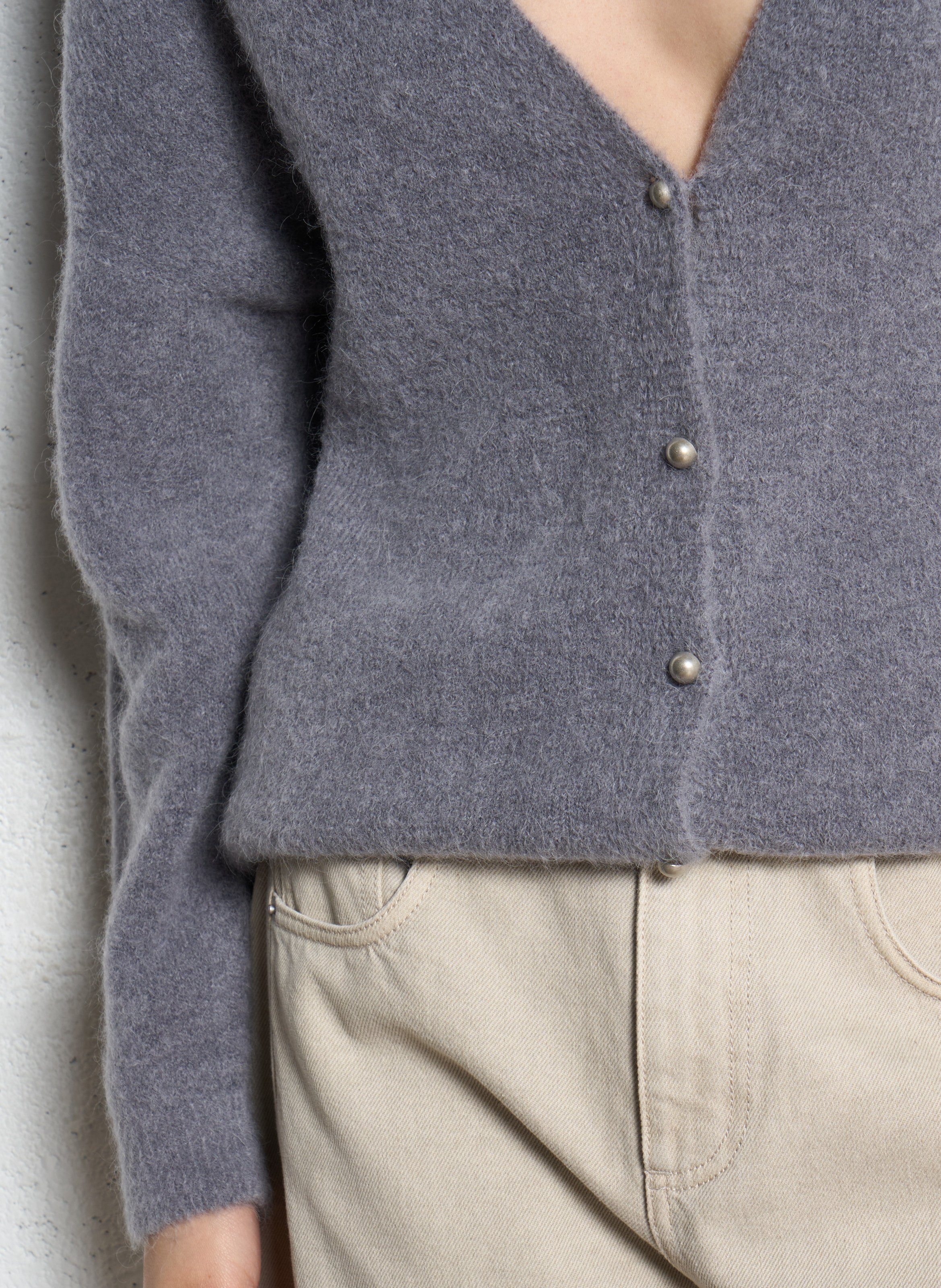 V-neck Wool Blend Vest with Front and Back Panels IKKS Grey