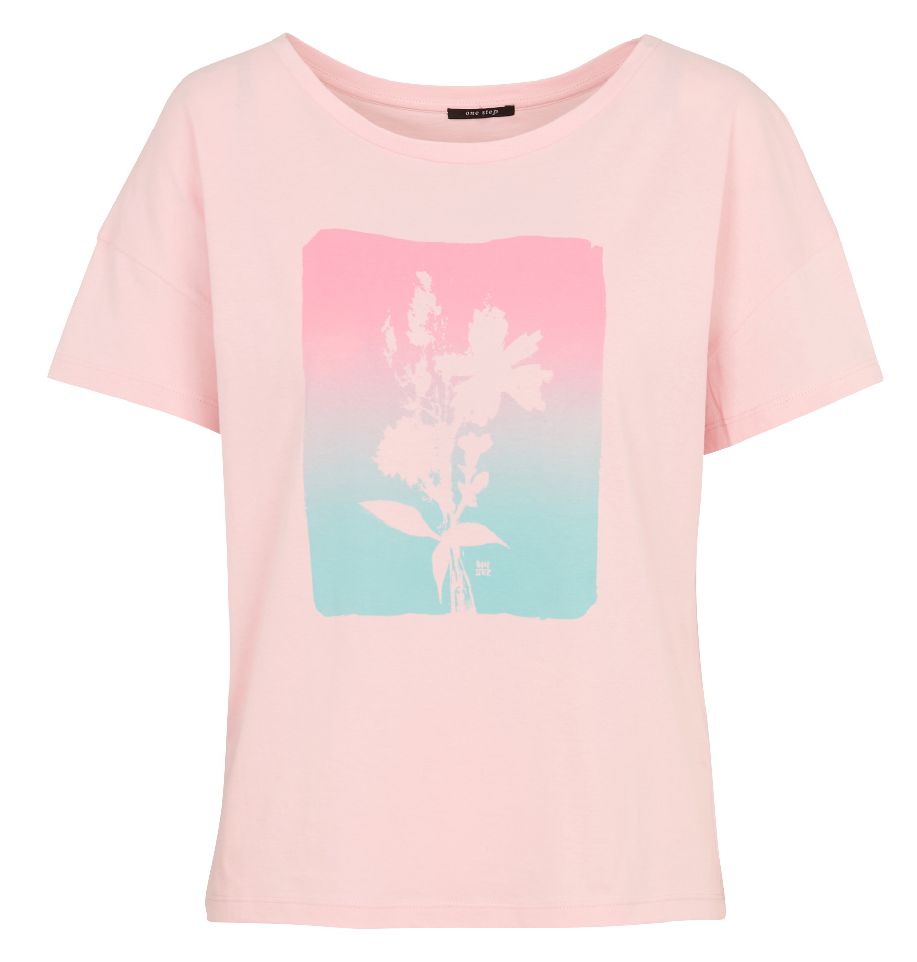 Straight T-shirt with front print ONE STEP Pink