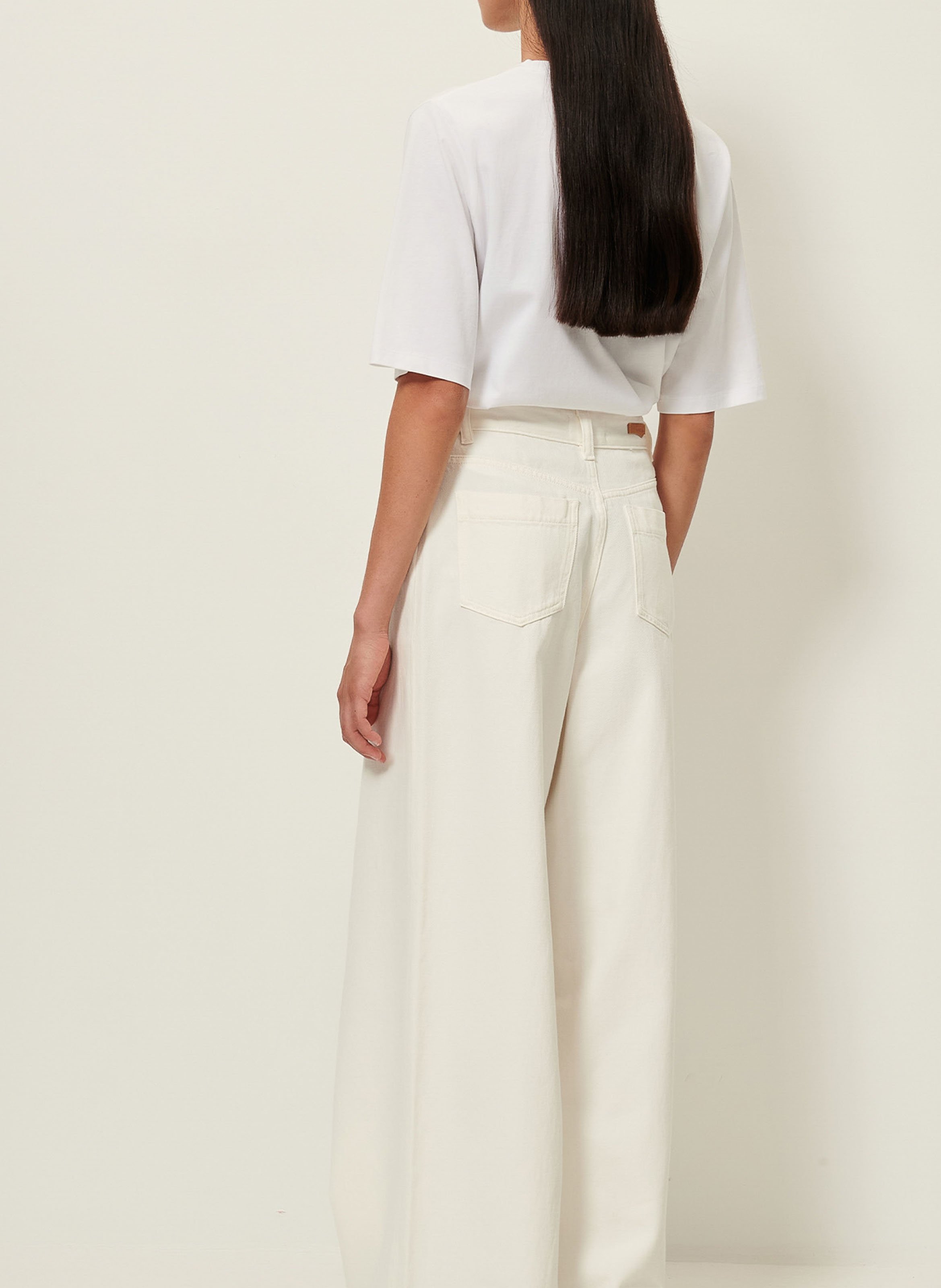 Wijde, katoenen jeans met hoge taille SESSUN Wit