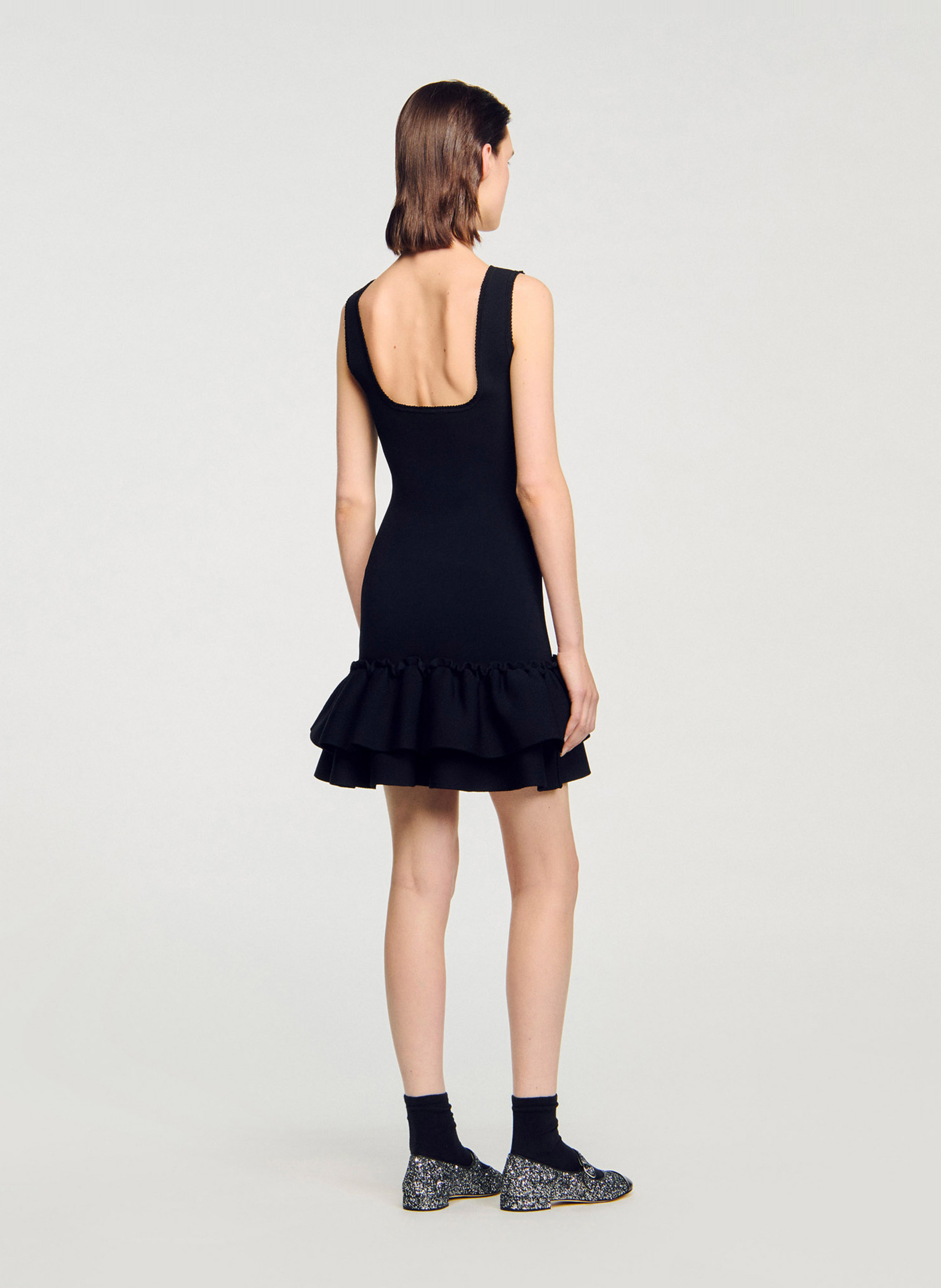 Robe courte volantée à bretelles SANDRO Noir