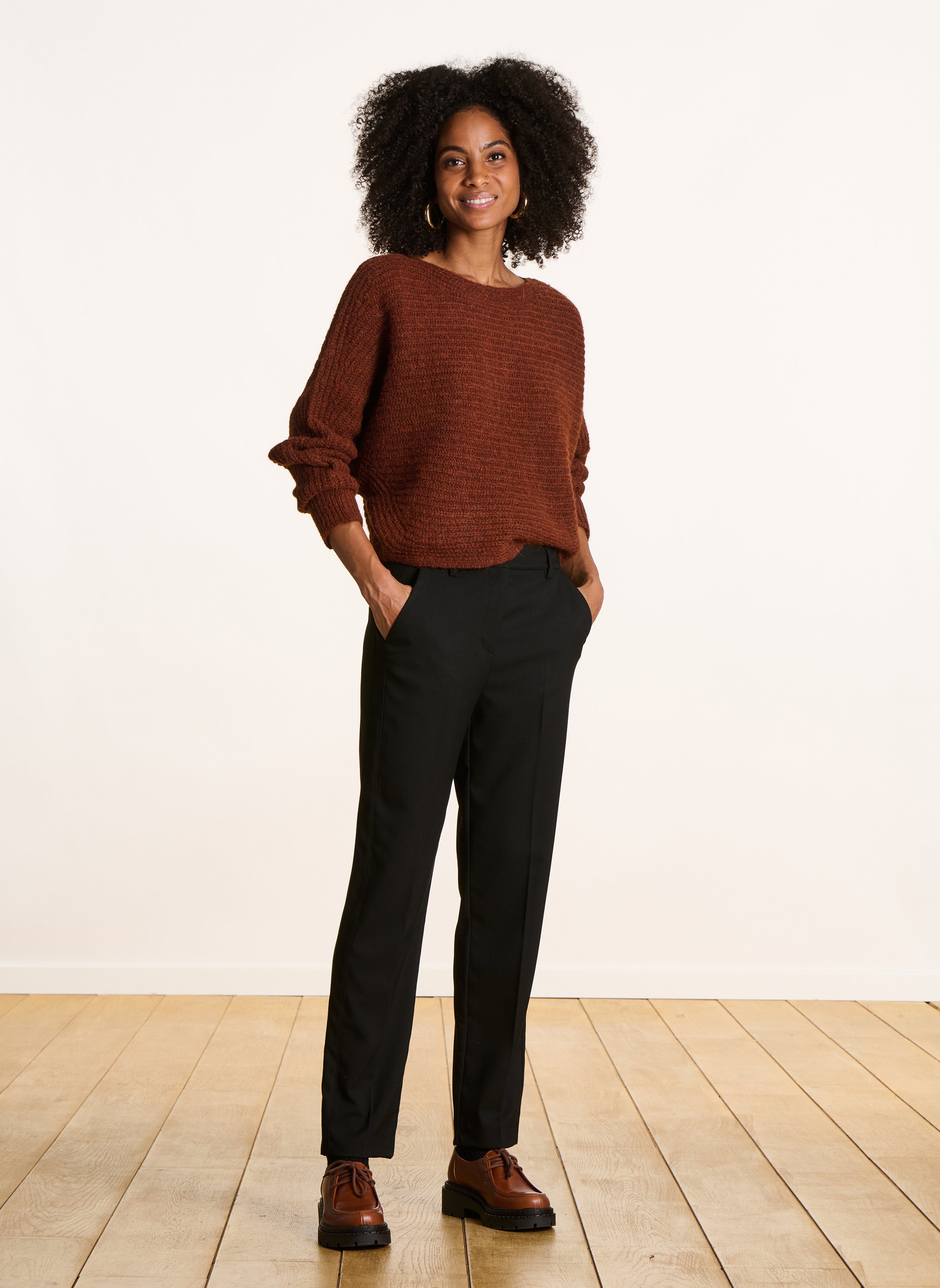 Solid 7/8 length cigarette pants LA FEE MARABOUTEE Black