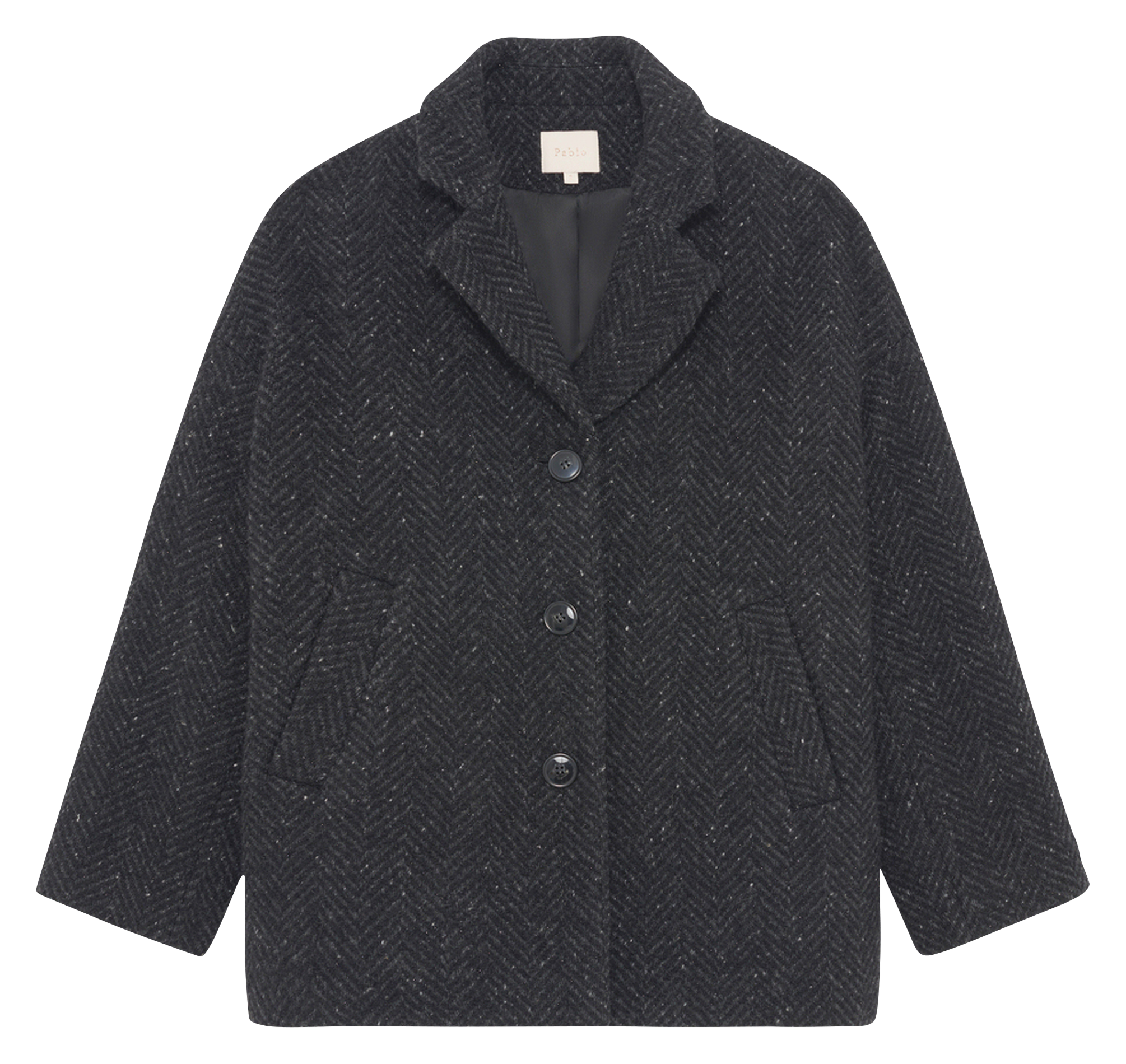 Manteau col tailleur en laine mélangée PABLO Noir