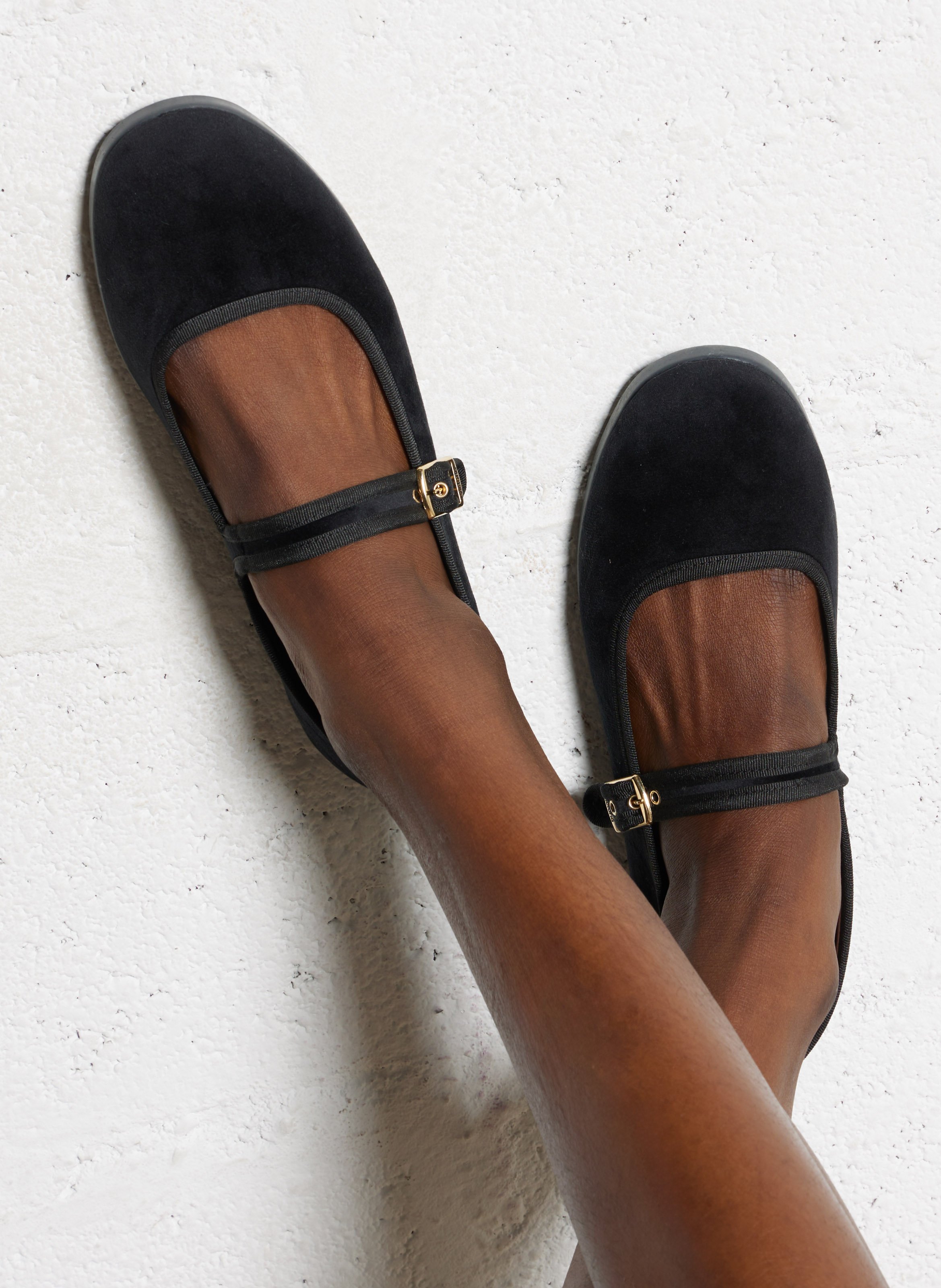 Solid velvet ballerina flats VICTORIA Black