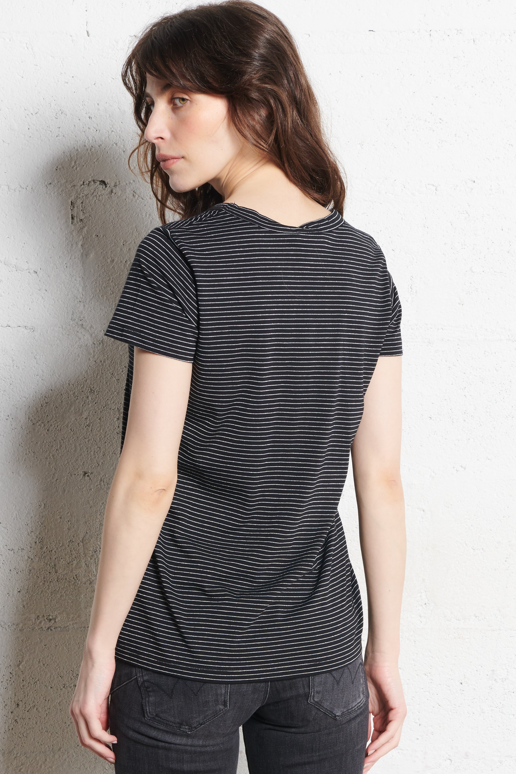 Straight round neck striped t-shirt LE TEMPS DES CERISES Black