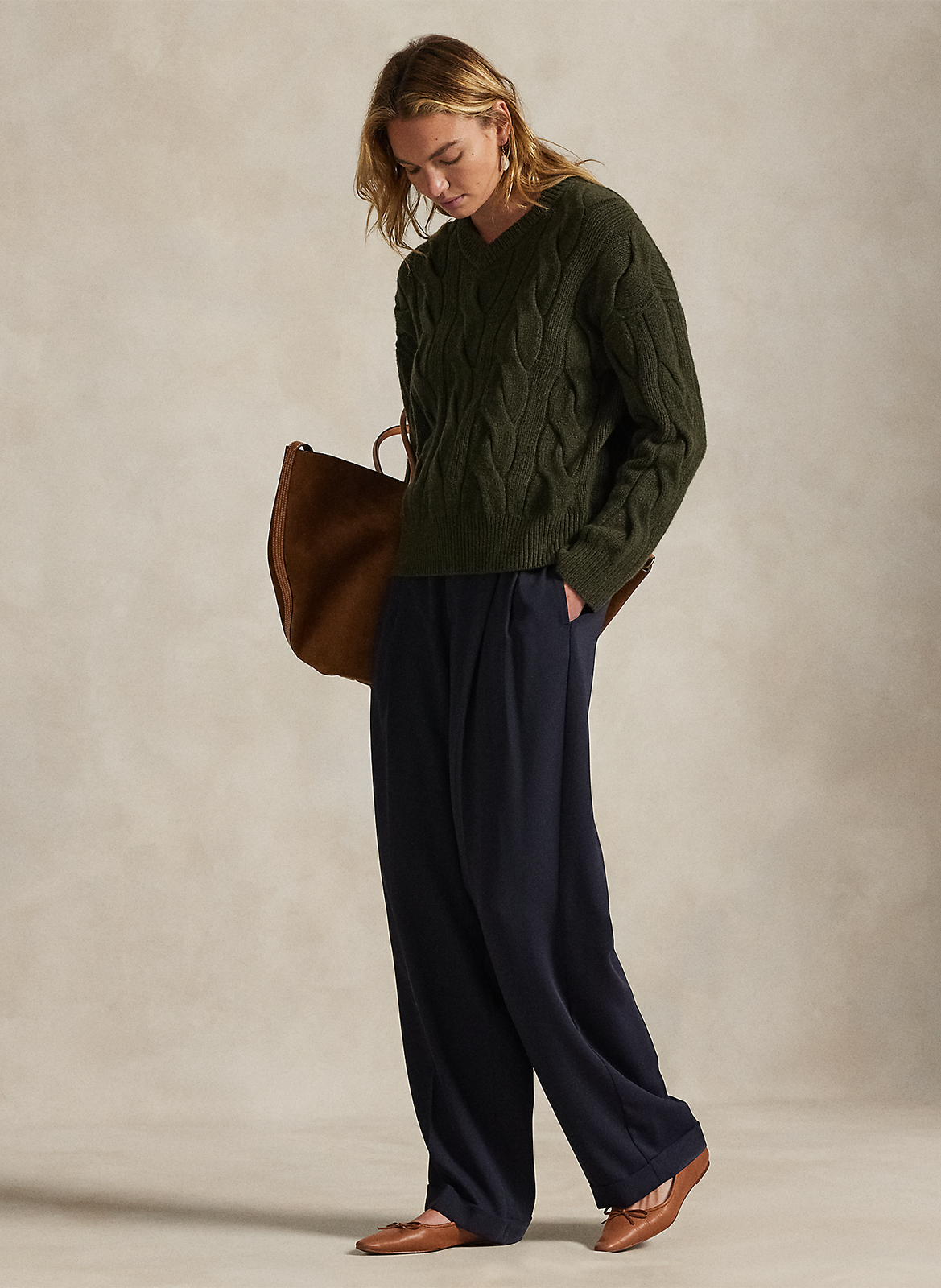 Pull droit col V en laine et cachemire mélangé POLO RALPH LAUREN Vert