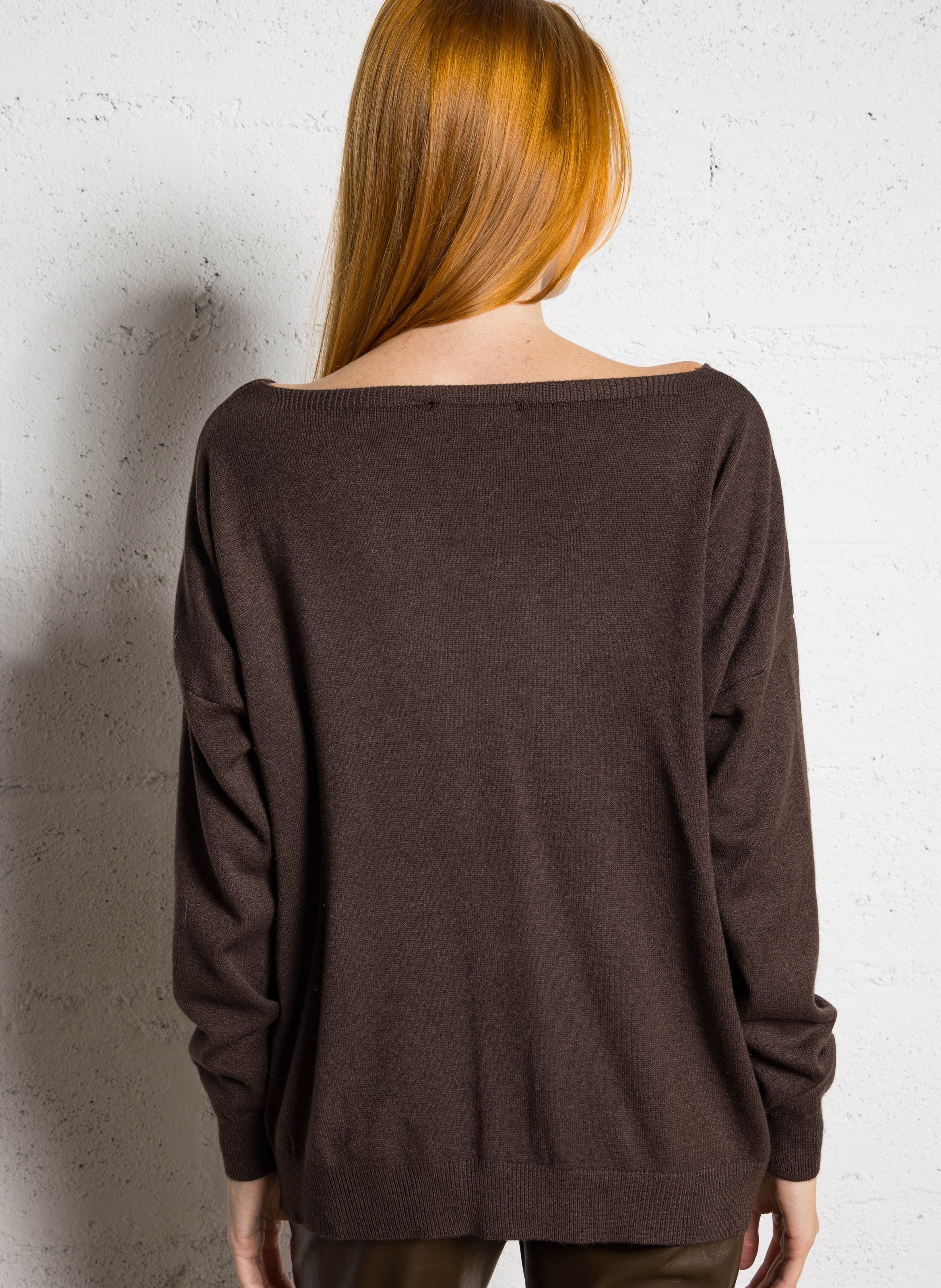 Pull droit col V uni PLEASE Marron