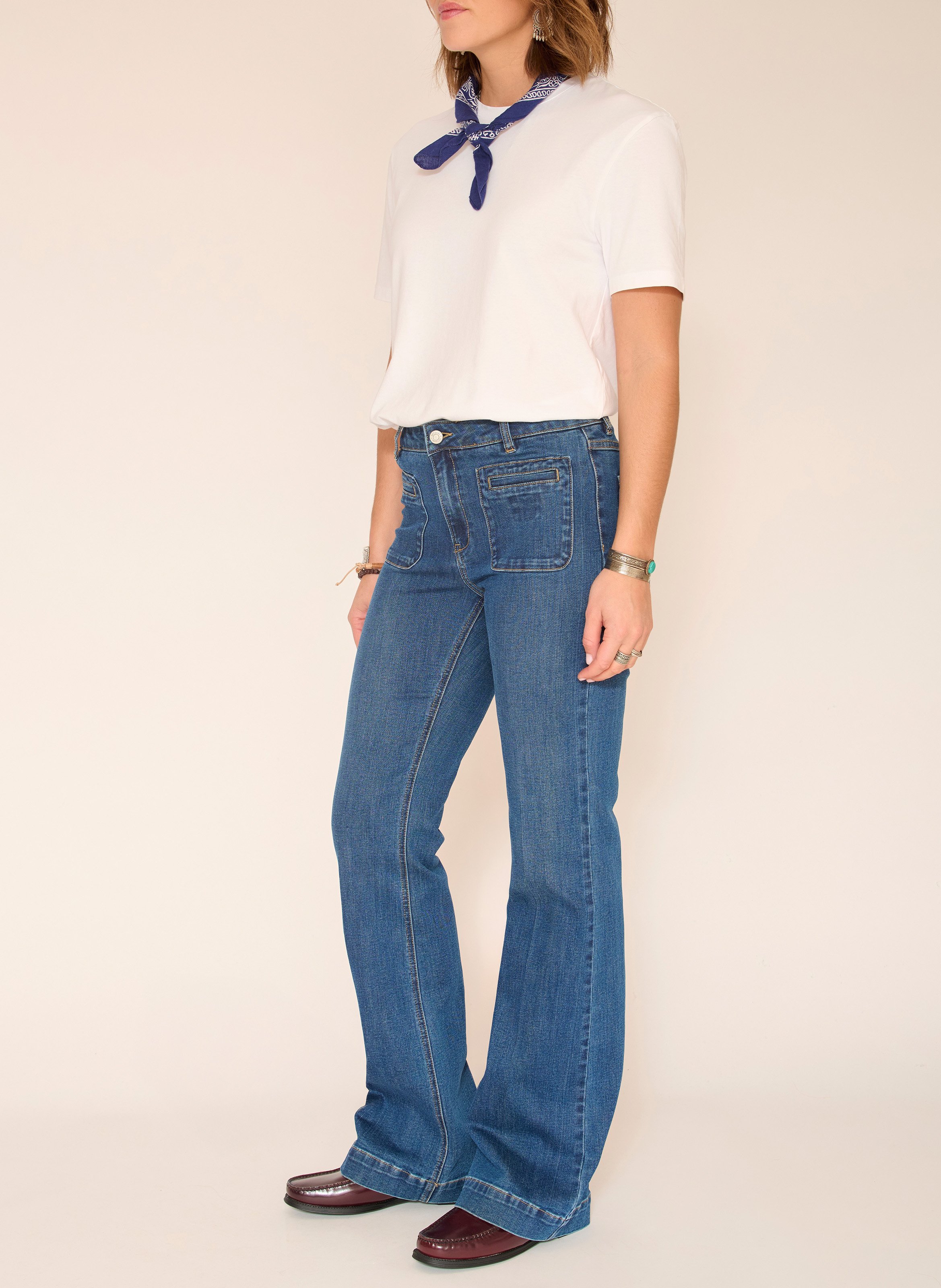 Jean boot-cut en coton mélangé MKT Bleu